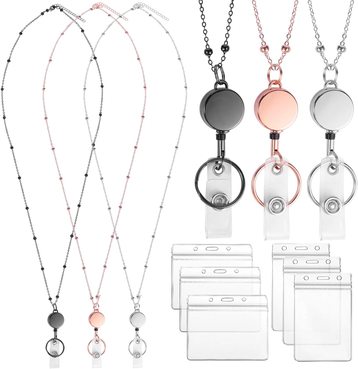 Lanyards for Id Badges 3 Pack Badge Lanyard with 6 Pcs Id Badge Holder Retractab...