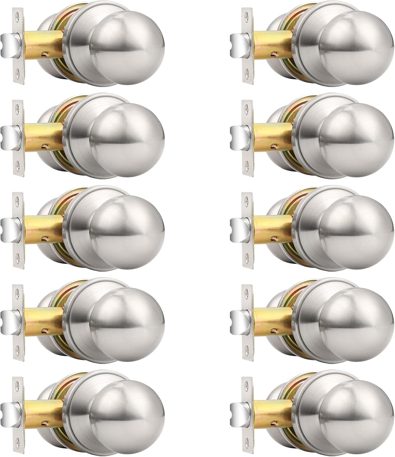 Probrico Round Brushed Nickel Passage Door Knobs Interior Door Handles for Hallw...