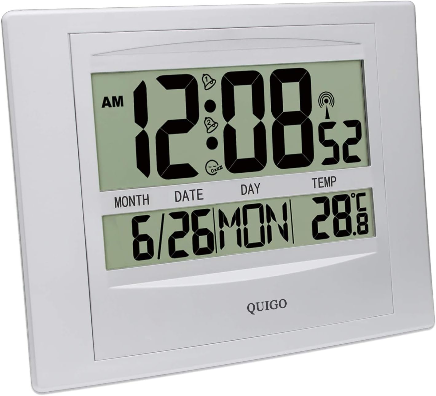 QUIGO Digital Wall Clock Radio Controlled Alarm Clock Large Display Battery Oper...
