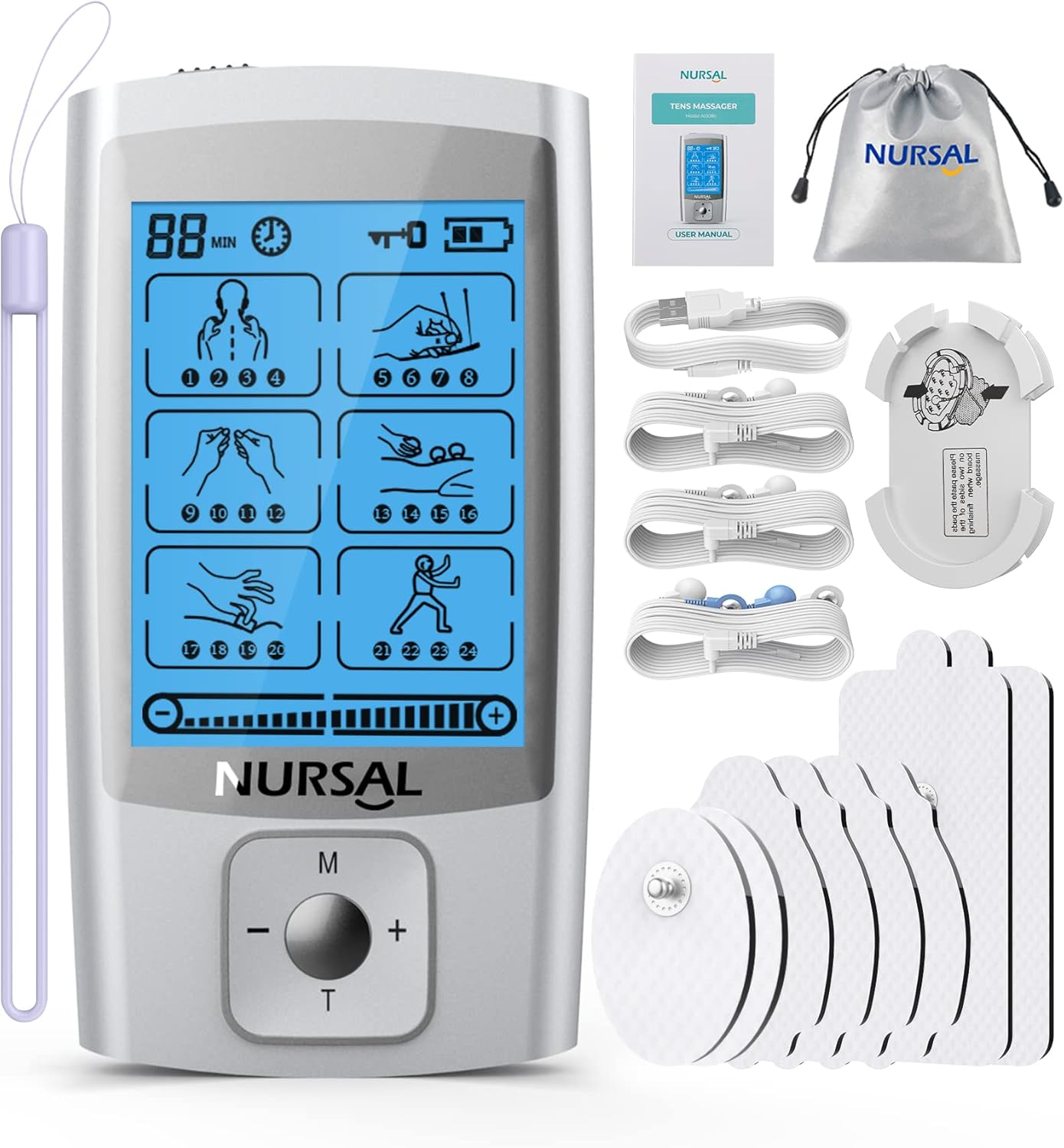 NURSAL 24 Modes TENS Unit Muscle Stimulator with Continuous Stimulation, Recharg...
