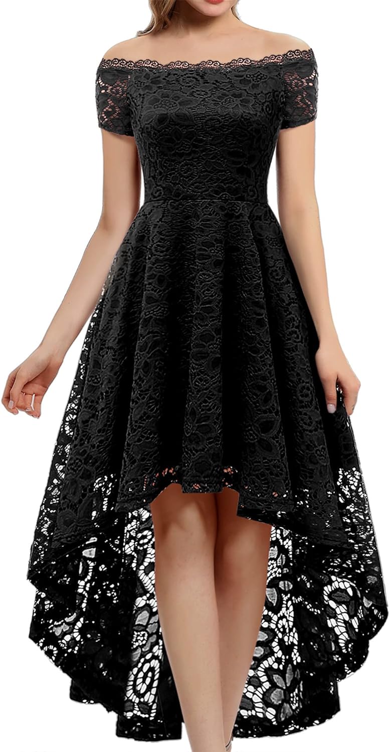 Dressystar Women's Lace Cocktail Dress Hi-Lo Off Shoulder Bridesmaid Swing Forma...