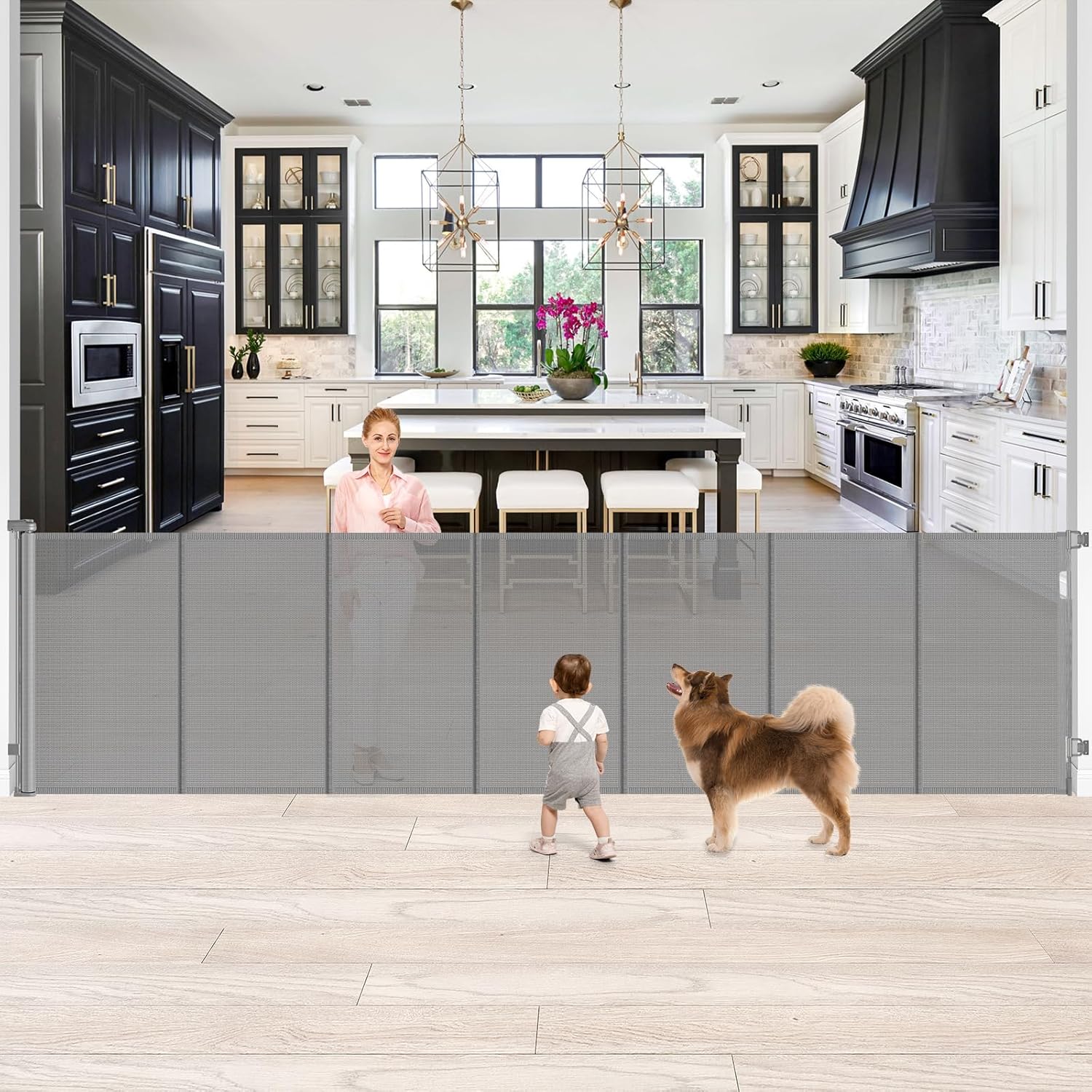 42" Tall X 120" Wide Retractable Baby Gates Extra Wide Dog Gate Keeps Pets from...