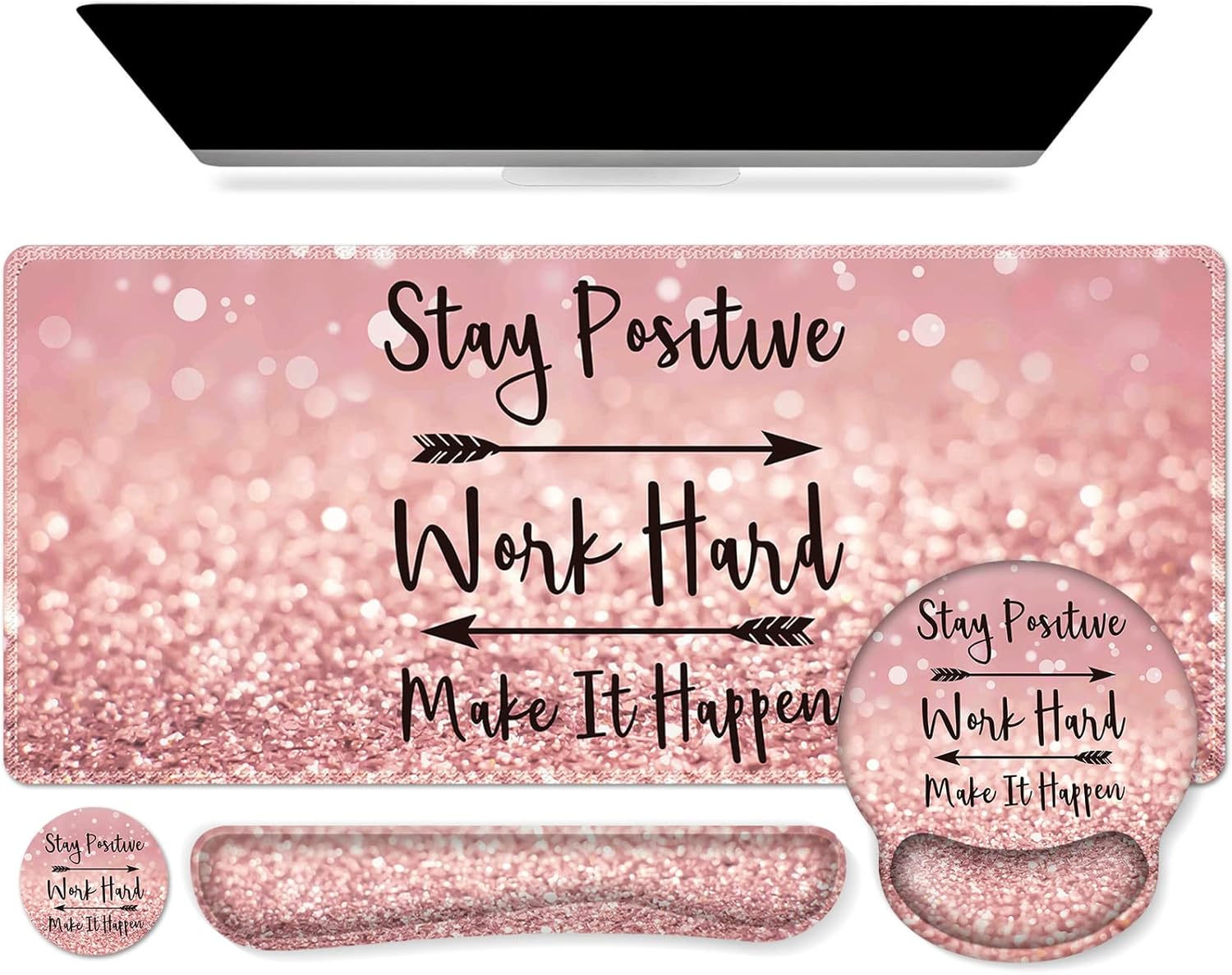 iCasso Mouse Pad,Large Pink Desk Mat, 4in1 XXL Mousepad + Keyboard Wrist Rest+Mo...