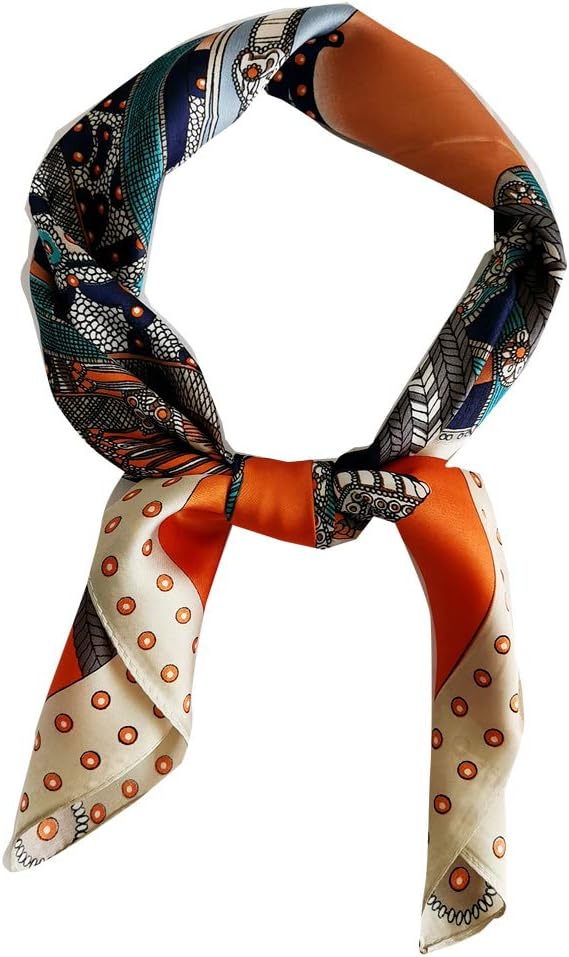 FONYVE Silk Feeling Scarf Medium Square Satin Head Scarf for Women 27.5 × 27.5 i...
