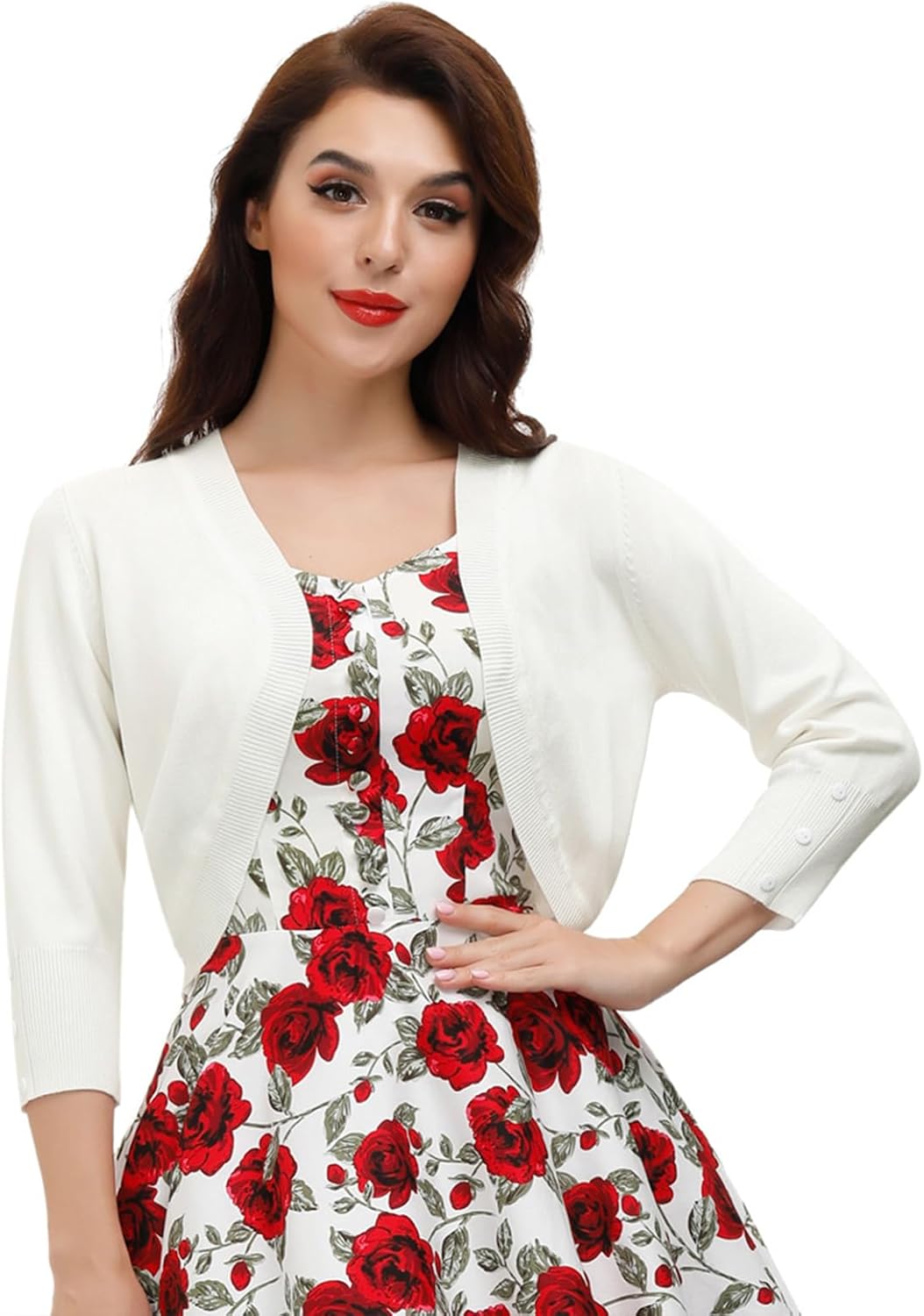 Belle Poque Bolero Shrug, Special 3/4 Sleeve Cardigan With Open Front, Unique Kn...