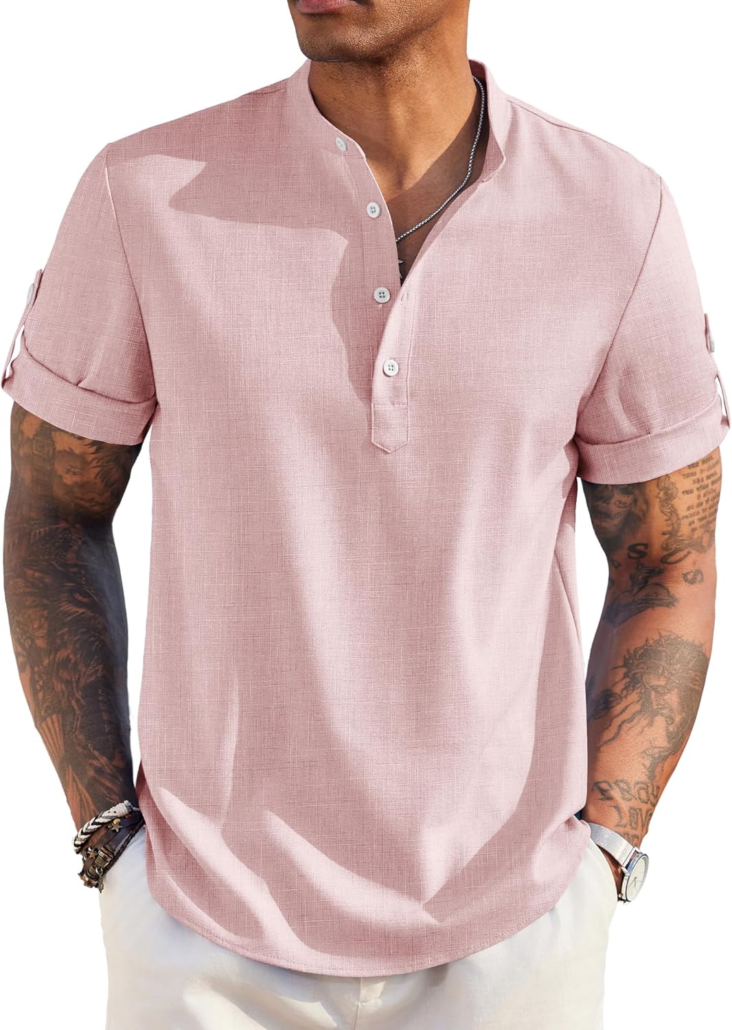 COOFANDY Men's Casual Shirt, Special Henley Shirt with Short Sleeve, Unique Band...