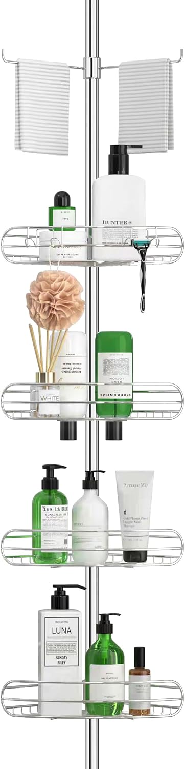 ALLZONE Corner Shower Caddy Tension Pole, 4-Tier Adjustable Shower Shelves, Rust...