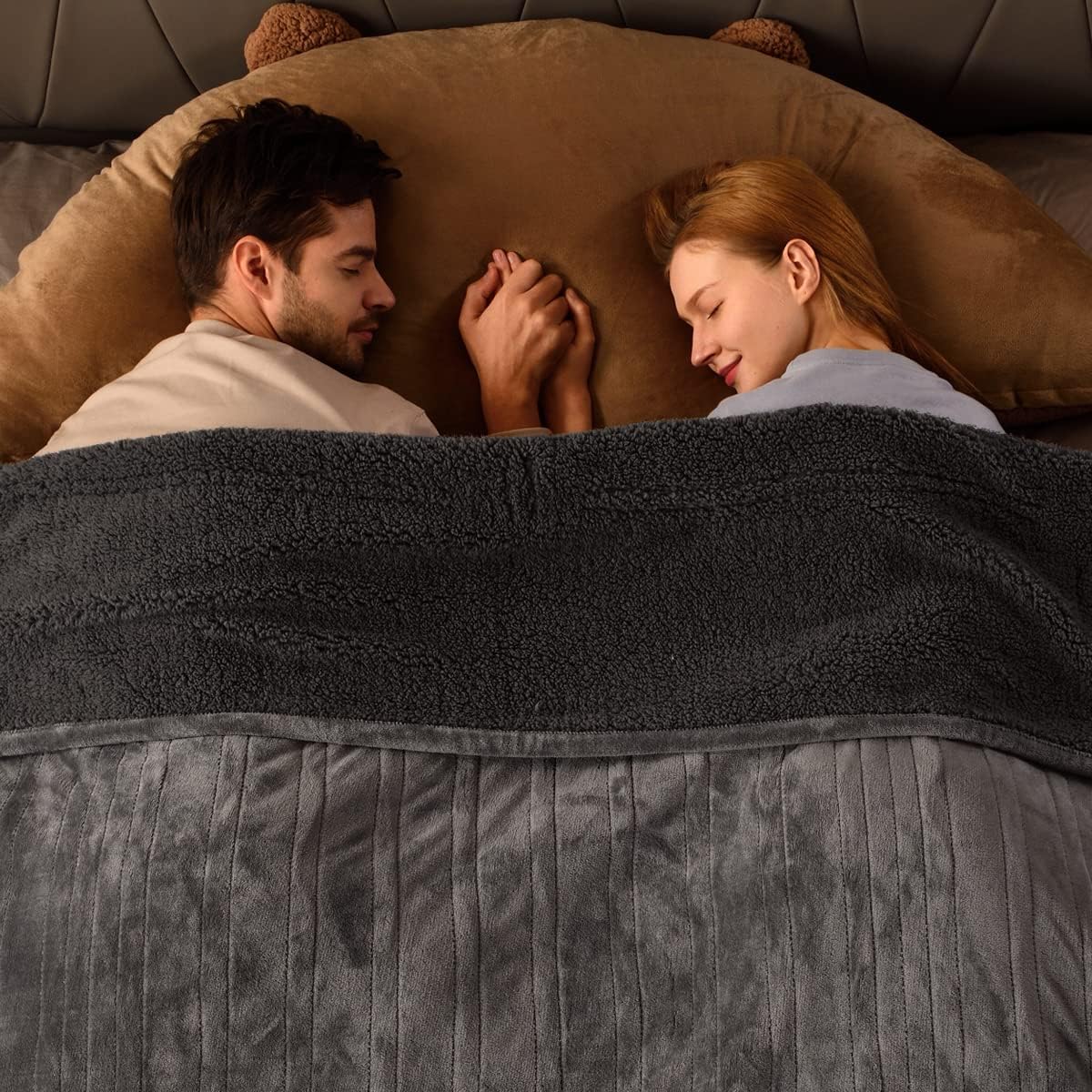 Bearhug Electric Blanket Queen Size 84" x 90", Dual Controllers Grey Heated Blan...