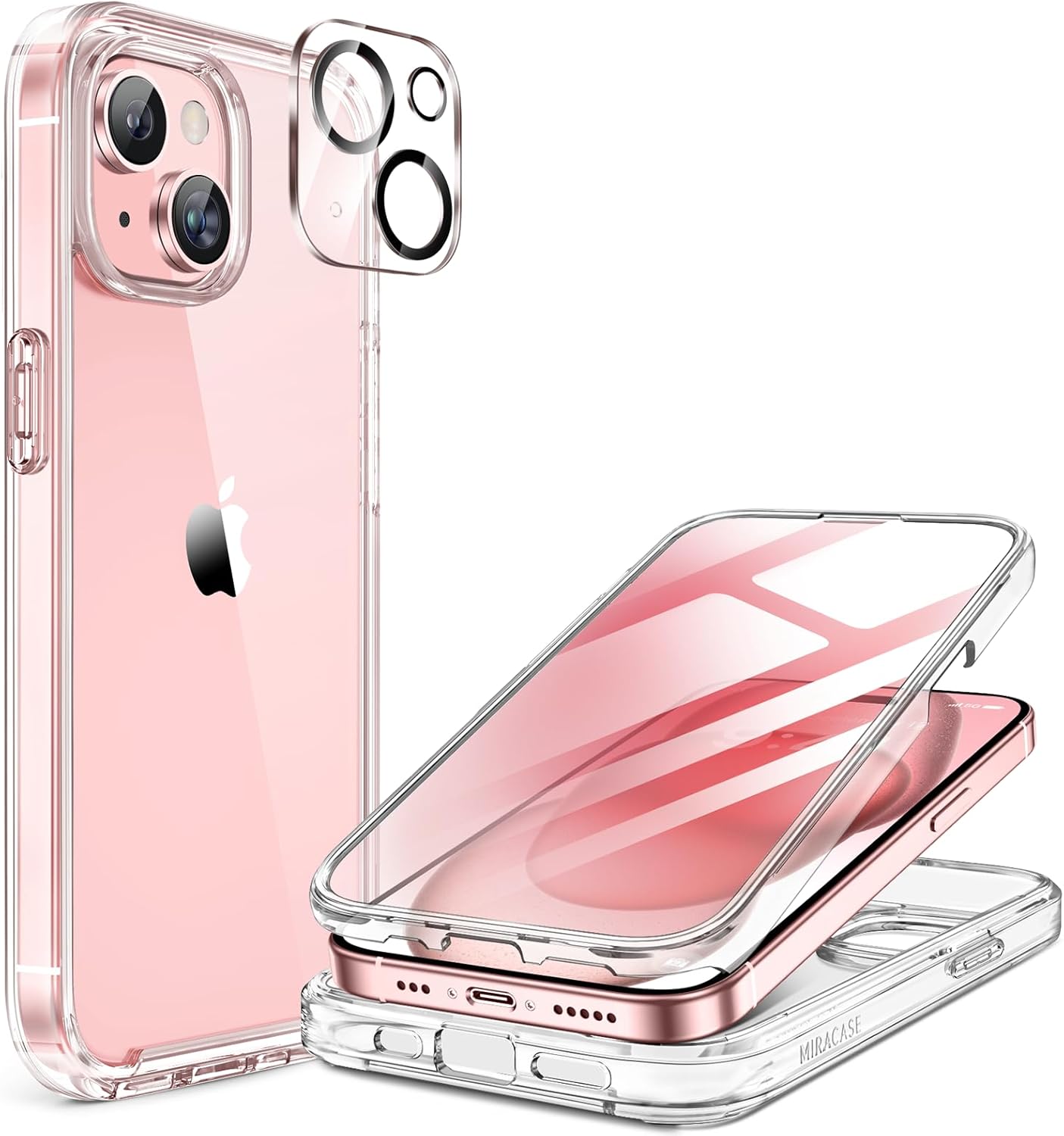 Miracase for iPhone 15 Case Clear Full-Body Built-in Glass Screen Protector &Cam...