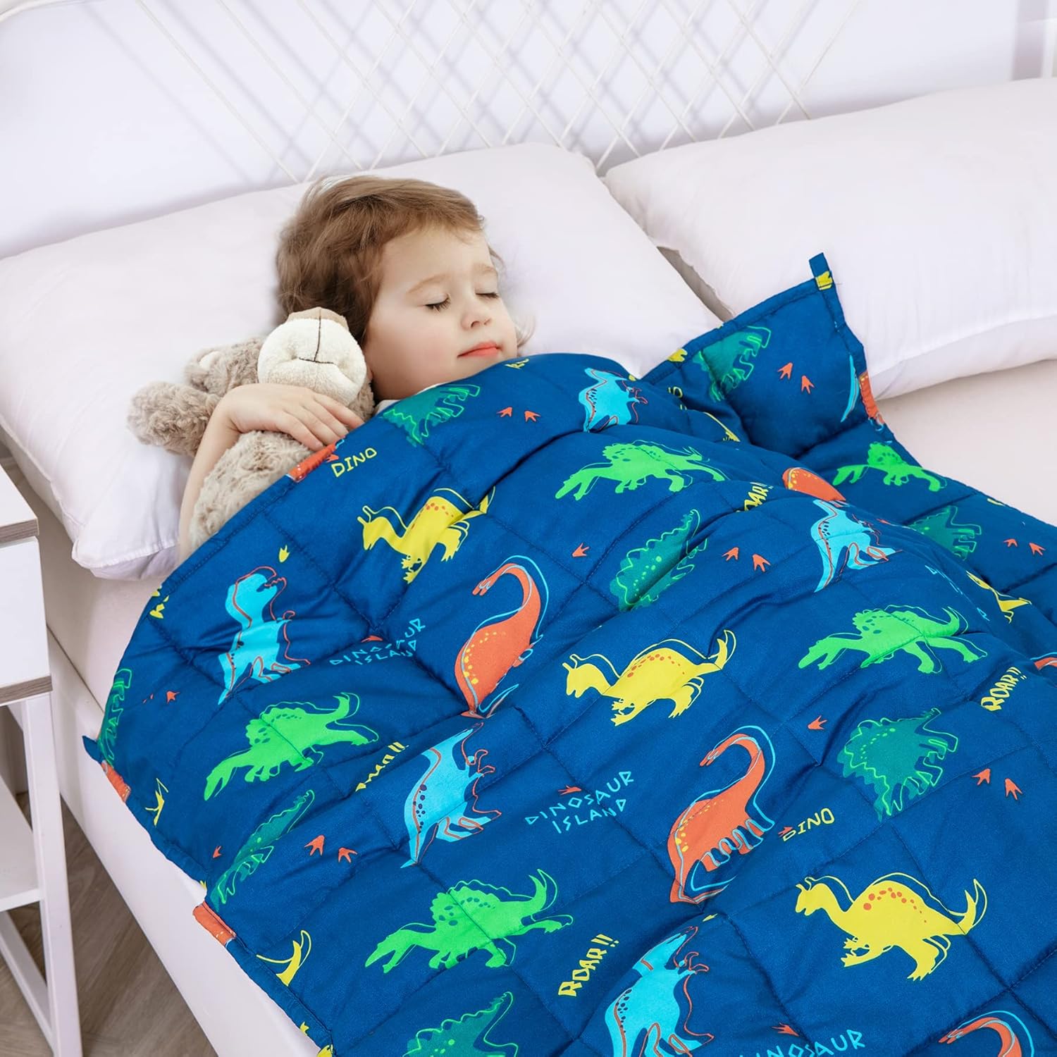 Kivik Weighted Blanket 3lbs, Blue Dinosaur Heavy Thorw Blanket, Small Weighted C...