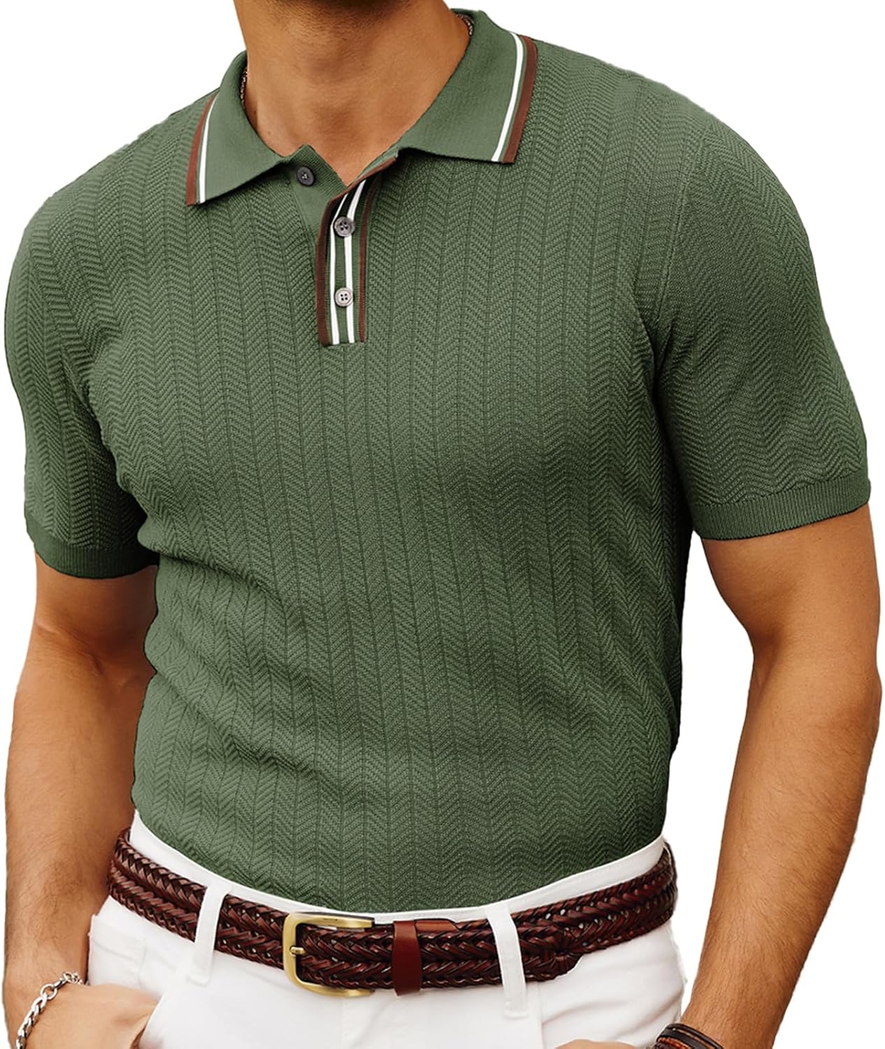 PJ PAUL JONES Mens Knitted Polo Shirts, Special Short Sleeve Textured Pullover,...