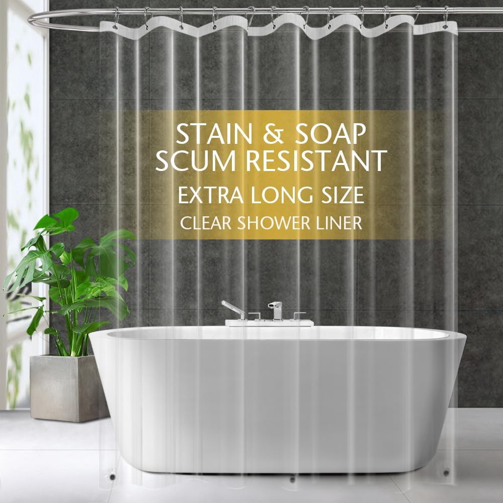 Extra Long Clear Plastic Shower Curtain Liner - Lightweight 72" x 96" Transparen...