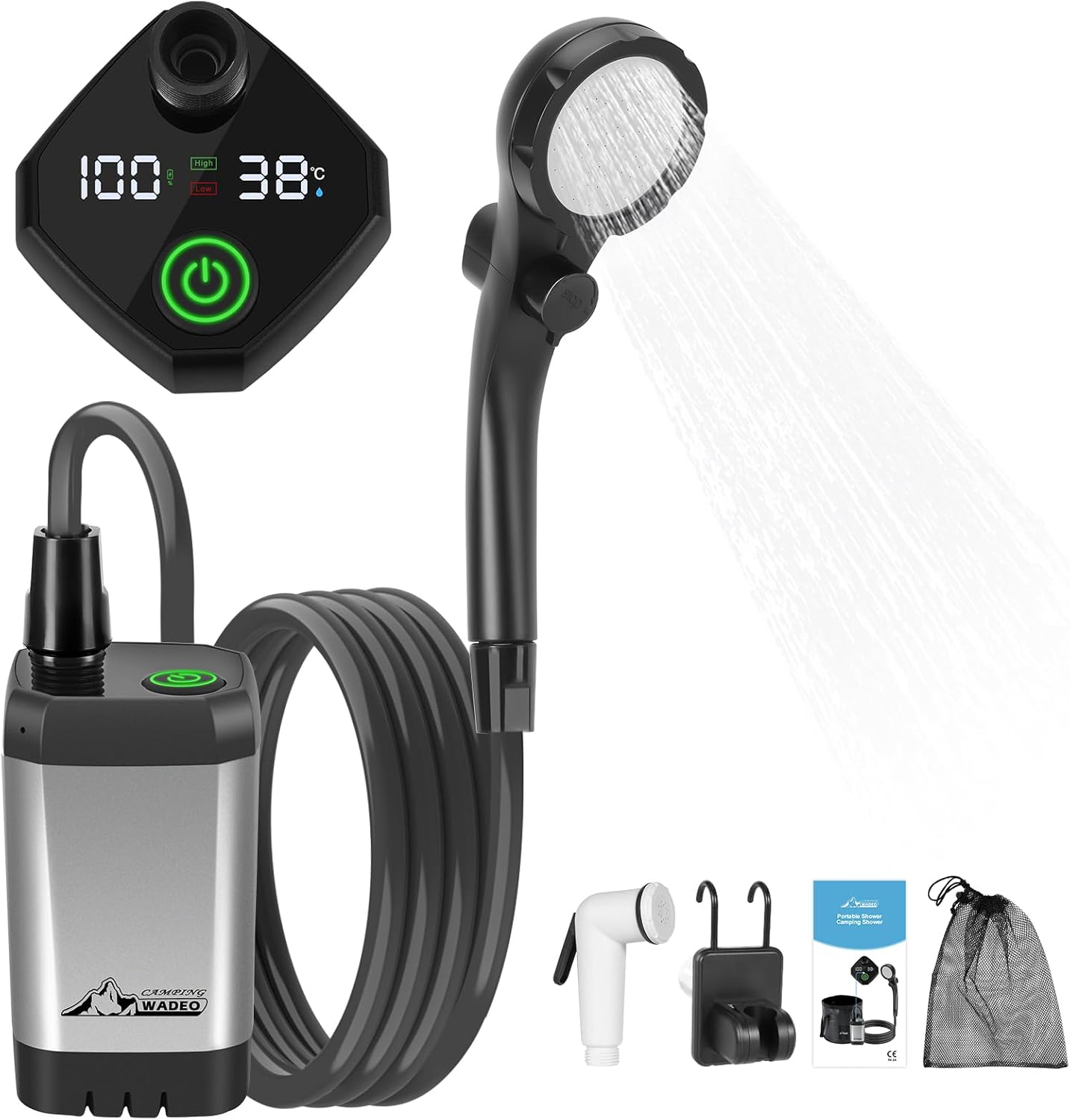 WADEO Portable Shower for Camping, 6000mAh Outdoor Electric Shower Rechargeable...