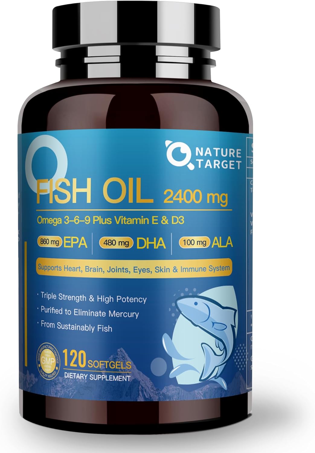 Triple Omega 3 6 9, Fish Oil 2400mg Softgels with Vitamin D3 & E - EPA & DHA & A...