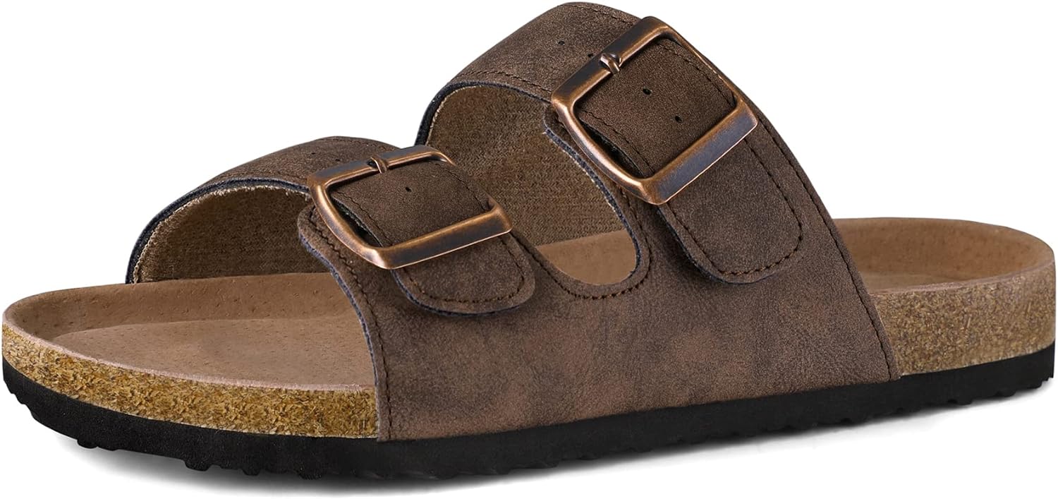 mysoft Womens Flat Sandals, Special Cork Footbed Slides With 2 Straps, Innovativ...