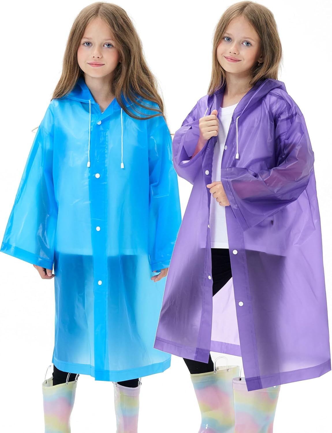2 Pack Waterproof Raincoats for Kids Reusable,EVA Rain Ponchos Emergency Rain Ja...