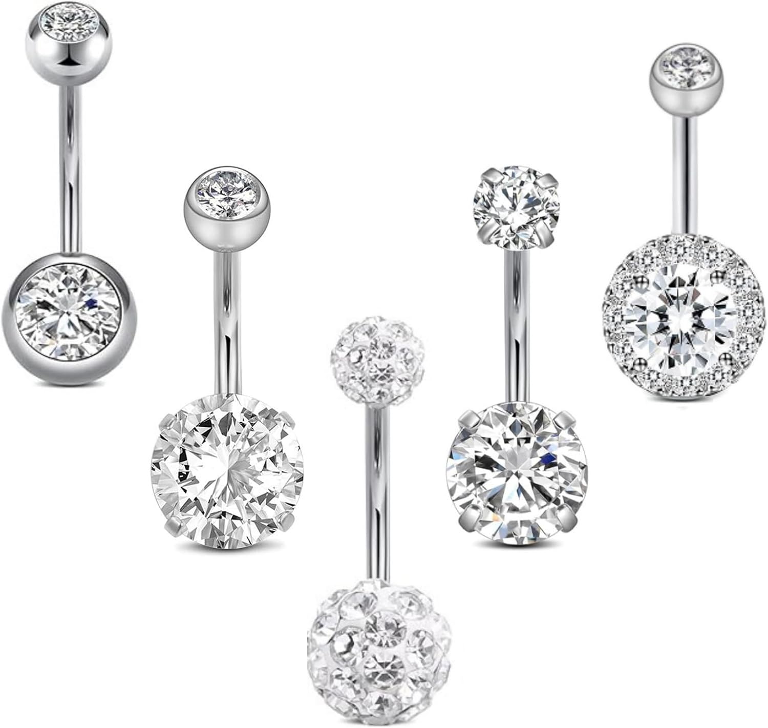 Aucuu Belly Button Bars, Stainless Steel Hypoallergenic Belly Button Ring, Belly...