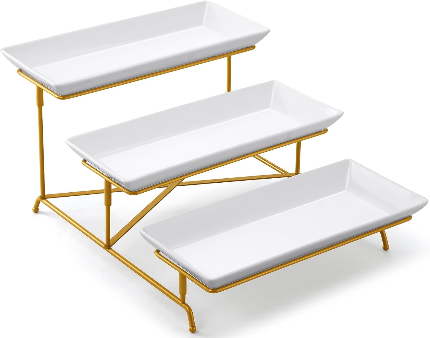 Yedio 3 Tier Serving Tray Set 14 Inch Porcelain Tiered Serving Platters, Collaps...