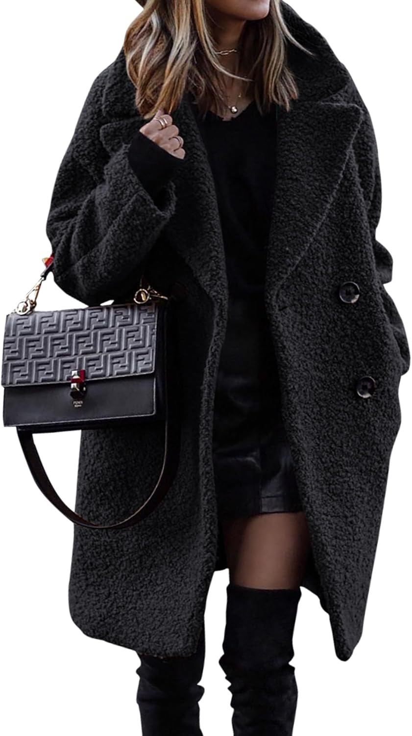 BTFBM Women 2024 Winter Faux Fur Coats Lapel Long Sleeve Fuzzy Fleece Outerwear...