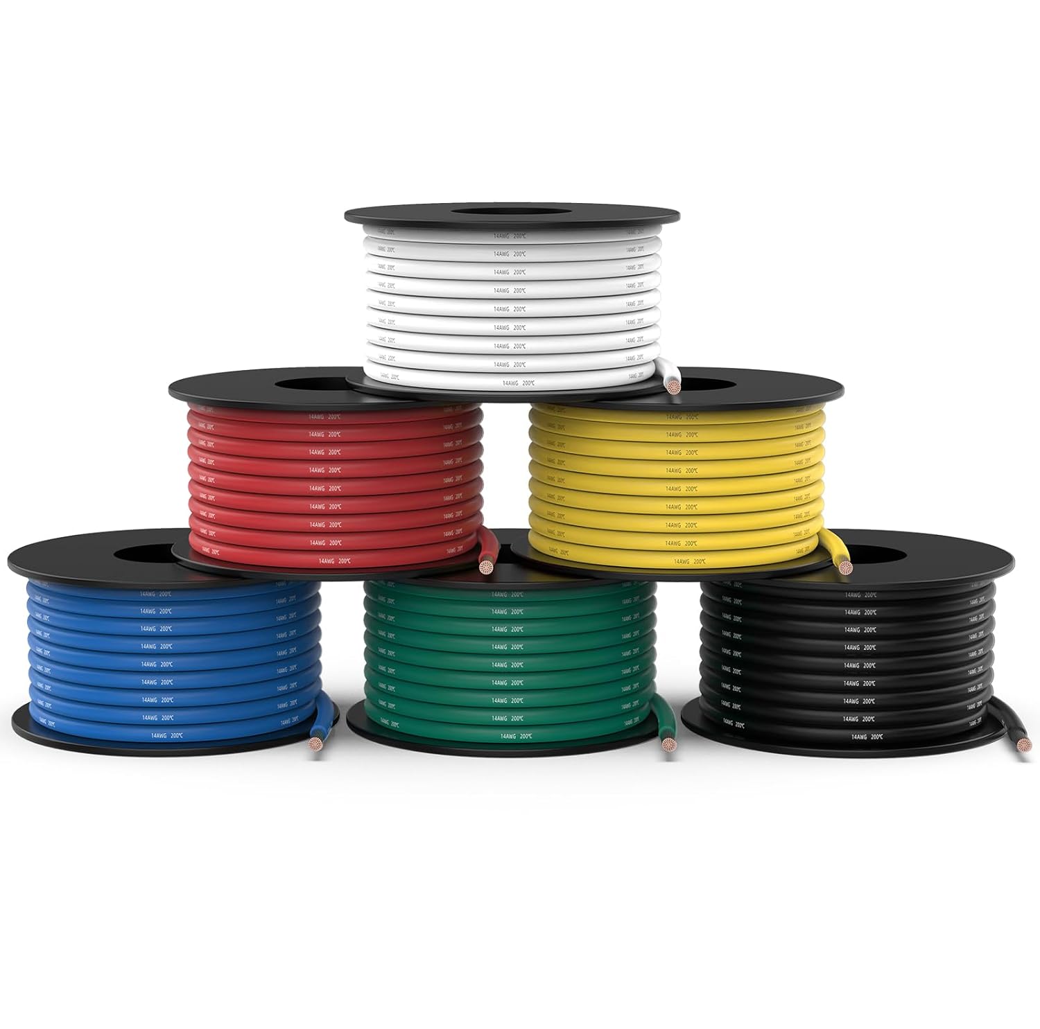 NAOEVO 14 Gauge Wire 90ft, 14 AWG Silicone Wire 15ft Each Spool, 6 Colors Flexib...