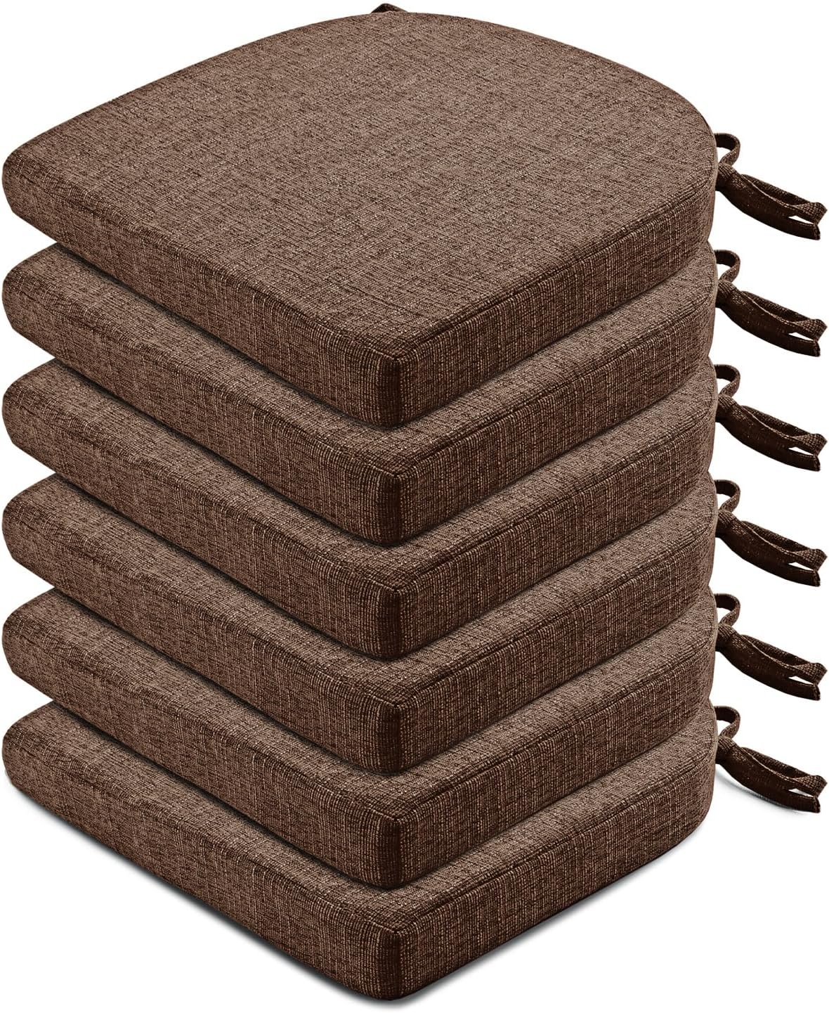 Chair Cushions for Dining Chairs 6 Pack - Kitchen Chair Cushions with Ties and N...