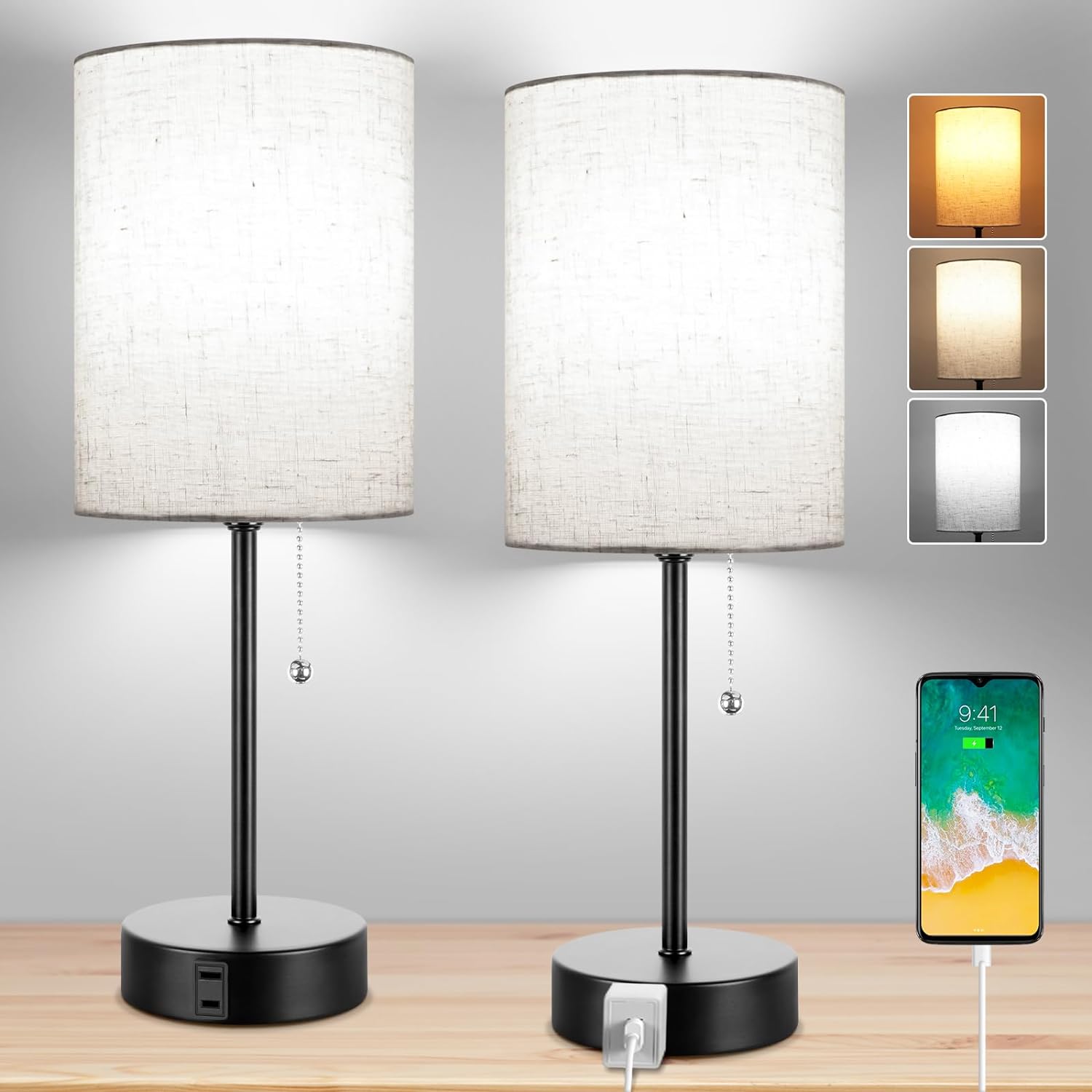 Dott Arts Bedside Lamps for Bedrooms Set of 2, Table Lamps for Nightstand with 3...