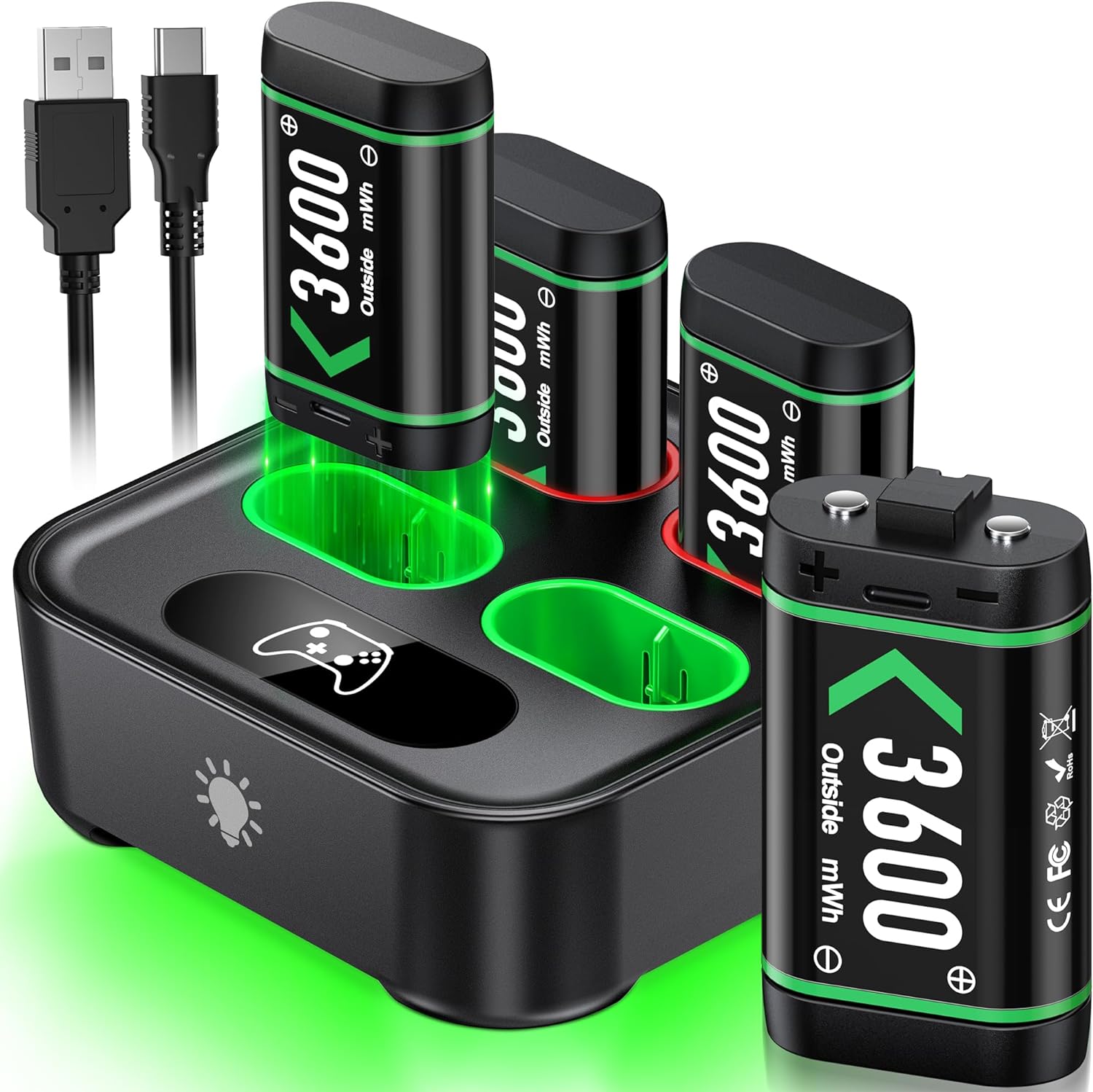 Rechargeable Battery Packs, Special Upgraded Fast Charging Batteries for Xbox Co...