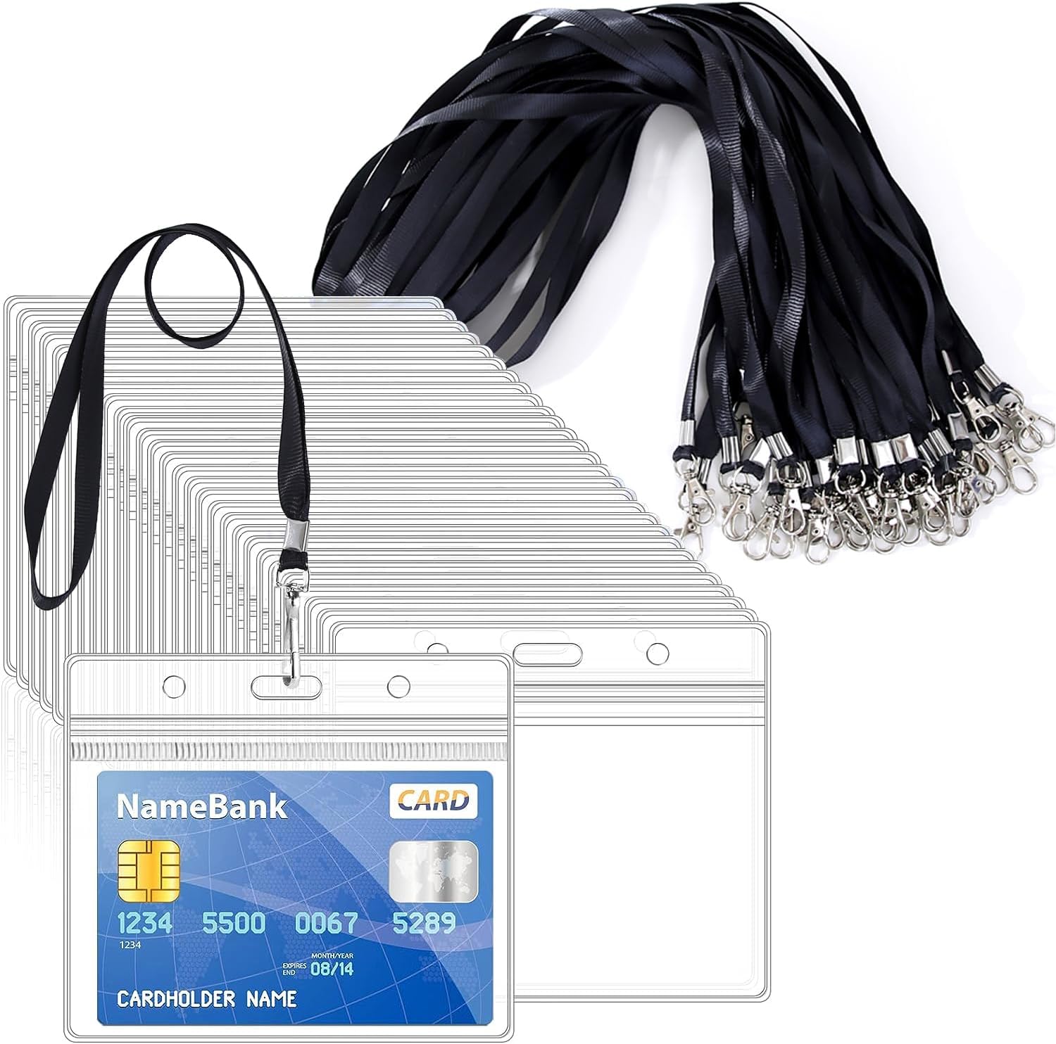 36pcs Black Lanyards for Neck with 36pcs Card Holder, Clear Plastic ID Card Hold...