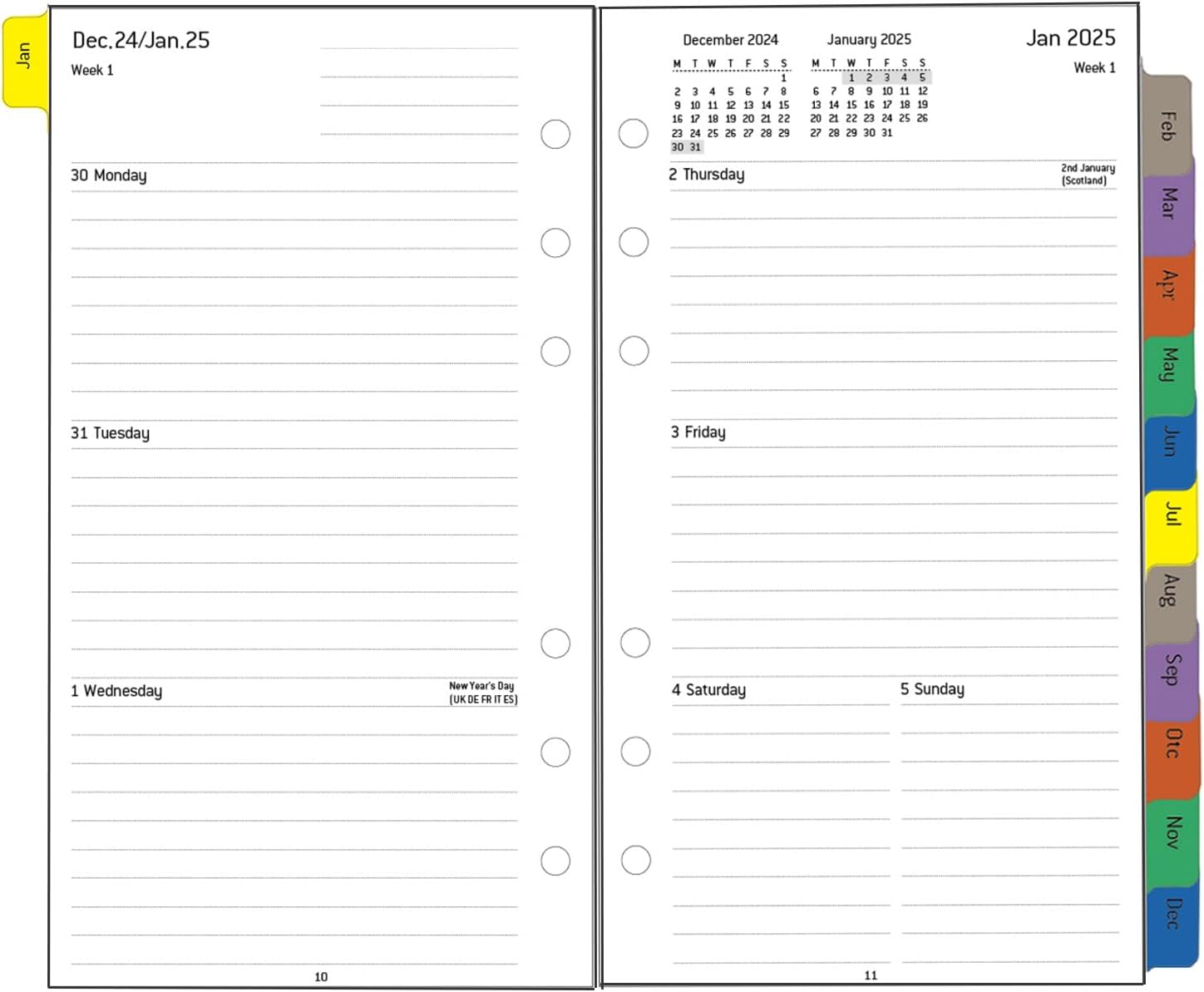 2025 Diary Refill Personal Size, 1 Week on 2 Pages with Monthly Tabs, Extra Budg...