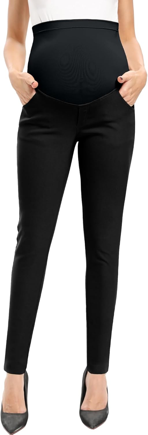 POSHGLAM Women's Maternity Pants for Work Casual Pull-on Stretch Comfy Slim Skin...