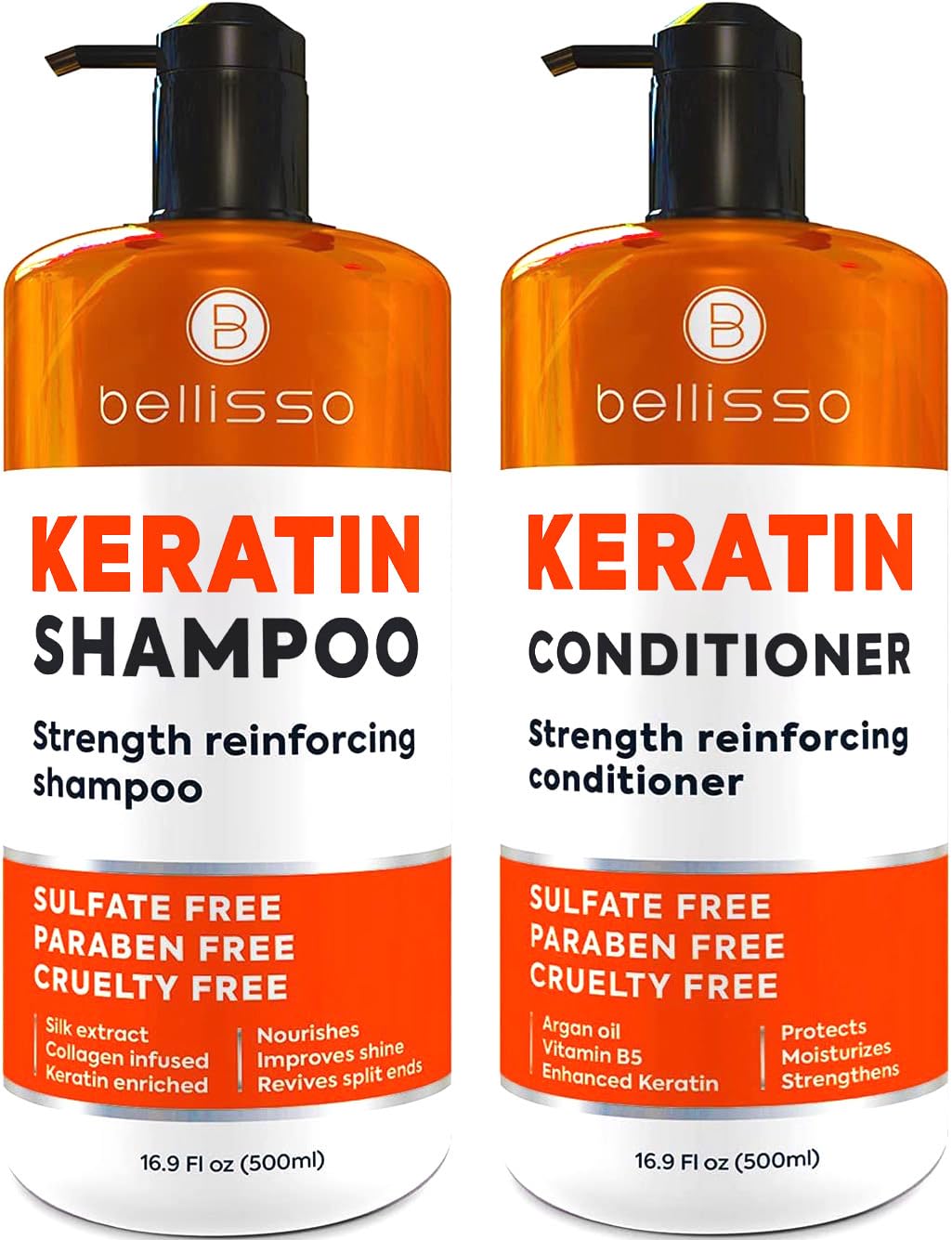 Keratin Shampoo and Conditioner Set - Sulfate Free and Paraben Free - Salon Thic...