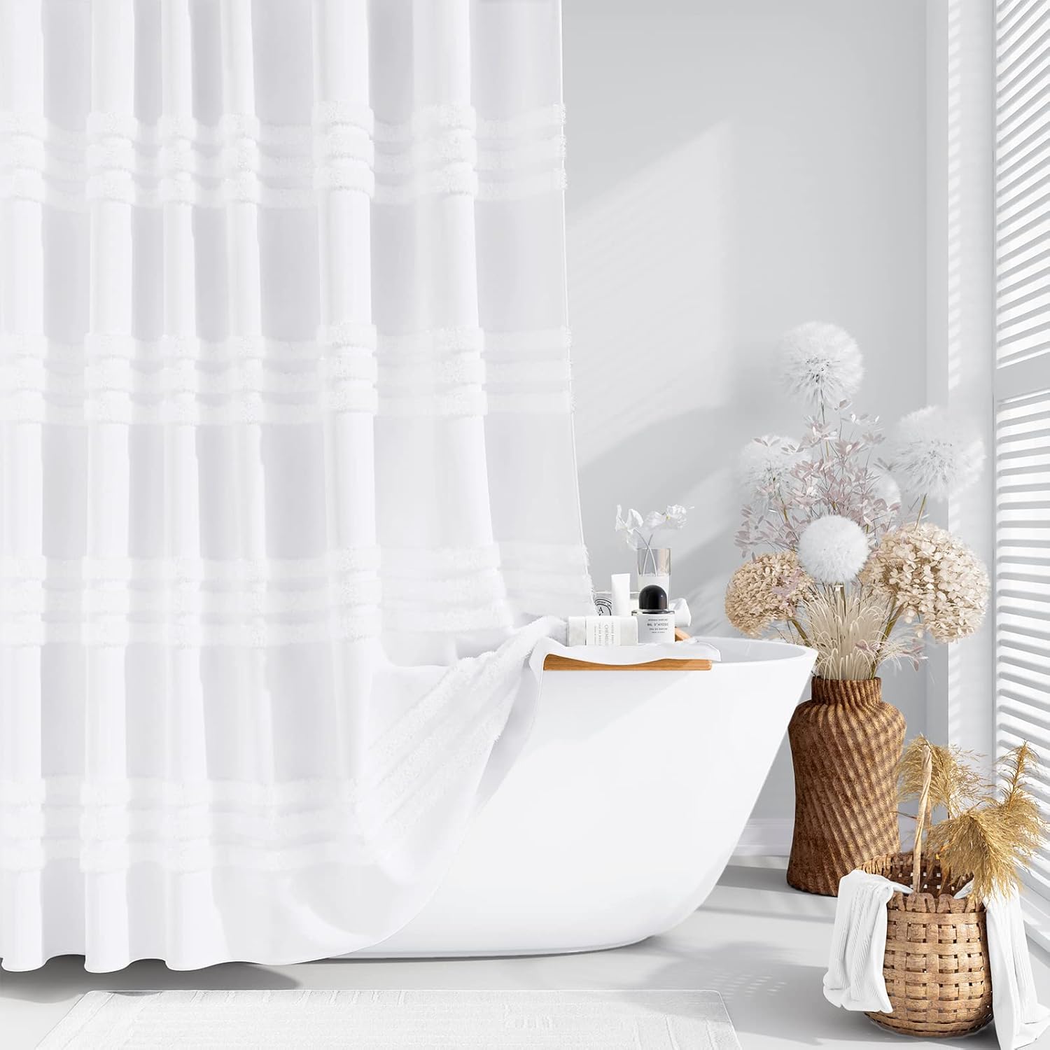 Dynamene Fabric Shower Curtain, Special Tufted Chenille Striped Textured Cloth,...
