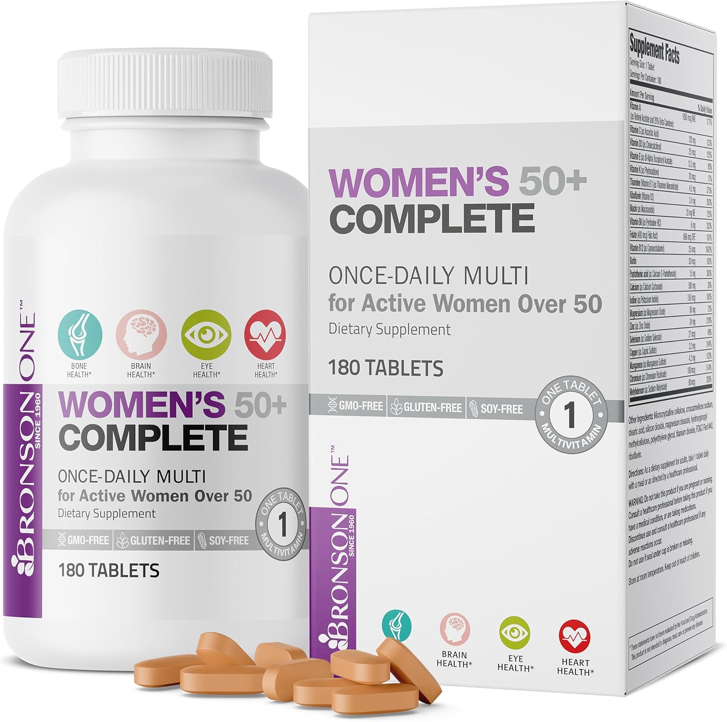 Bronson ONE Daily Women’s 50+ Complete Multivitamin Multimineral, 180 Tablets 18...