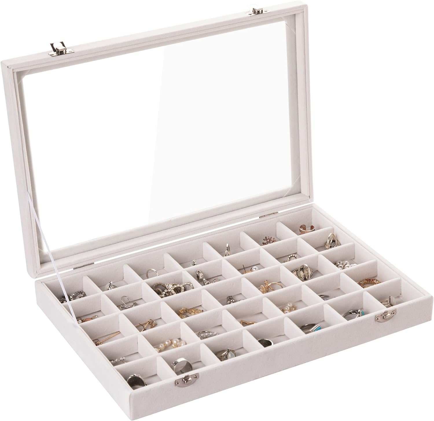 Frebeauty Velvet Jewelry Tray,35 Grid Jewelry Organizer with Clear Lid,Earring H...