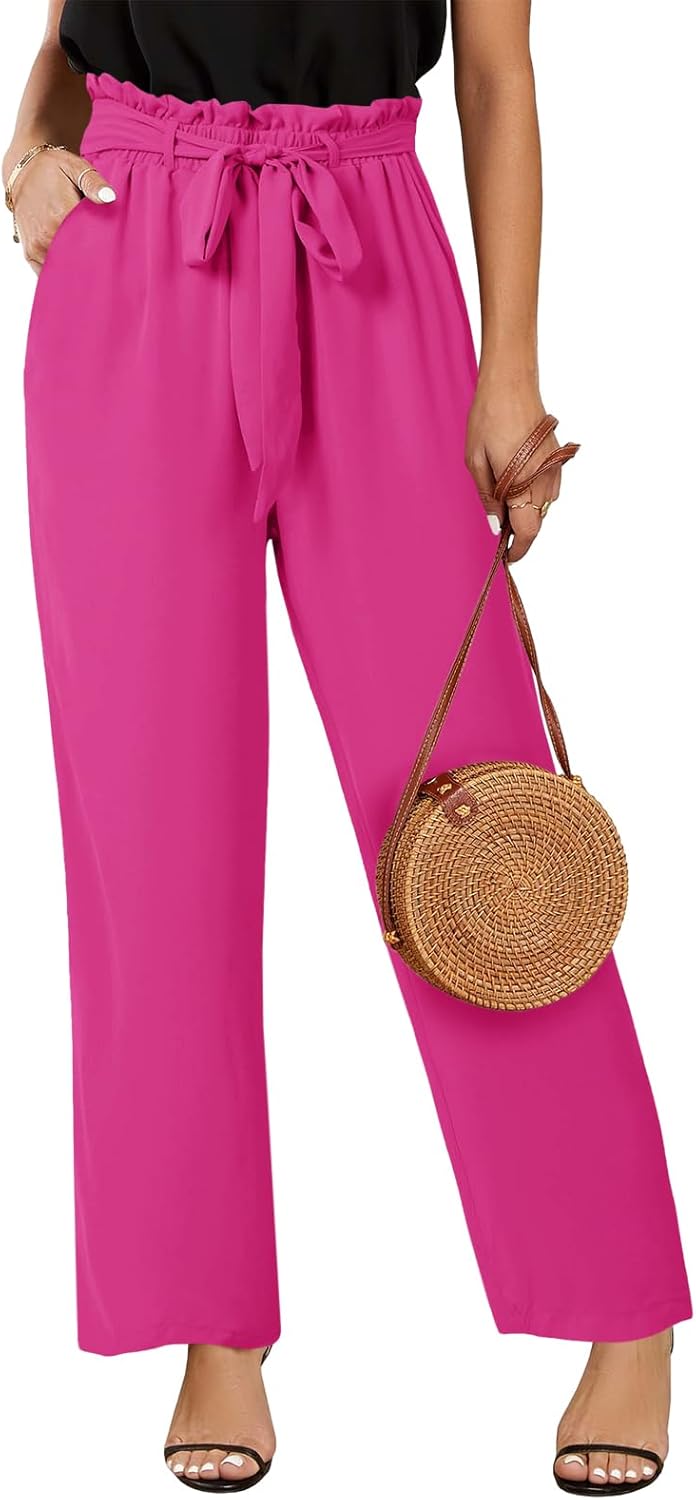 SySea Womens High Waisted Leopard Print Palazzo Pants Belted Wide Leg Long Trous...