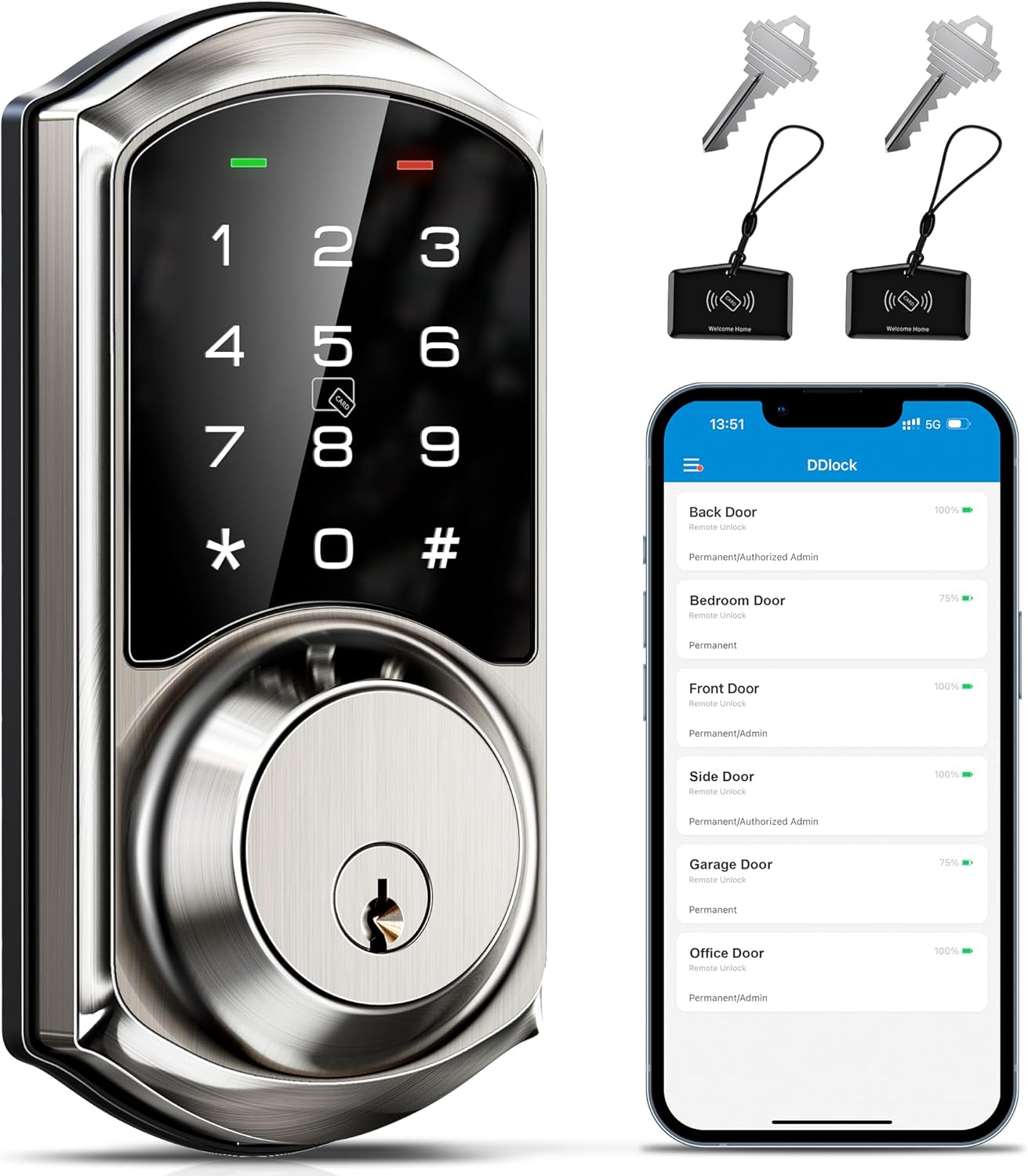 Veise Smart Deadbolt with App Control, Keyless Entry Smart Lock for Front Door,...