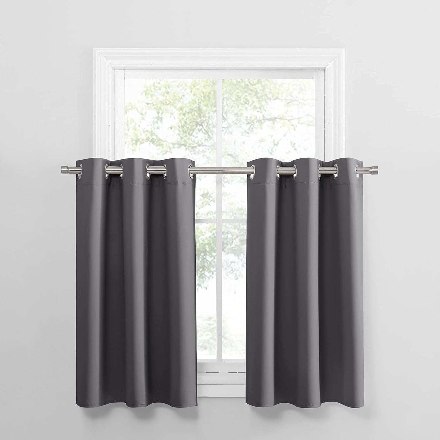 PONY DANCE Grey Blackout Kitchen Curtains, Special Soft Thermal Insulated Curtai...