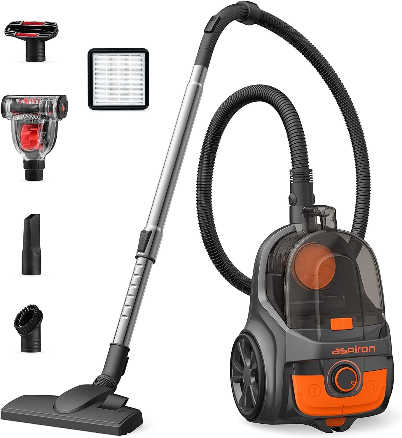 Aspiron Canister Vacuum Cleaner, 24Kpa Bagless Vacuum Cleaner, 3.7QT Large Dust...