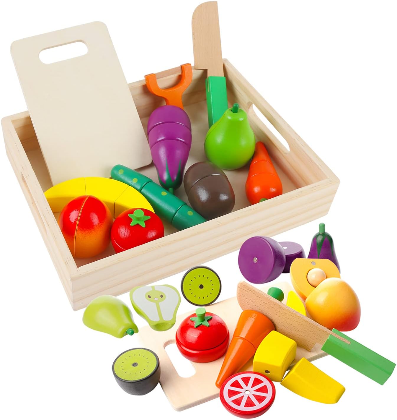 Dilpeak Wooden Toys, Wooden Food Toys, Wooden Play Food, Wooden Fruit and Vegeta...