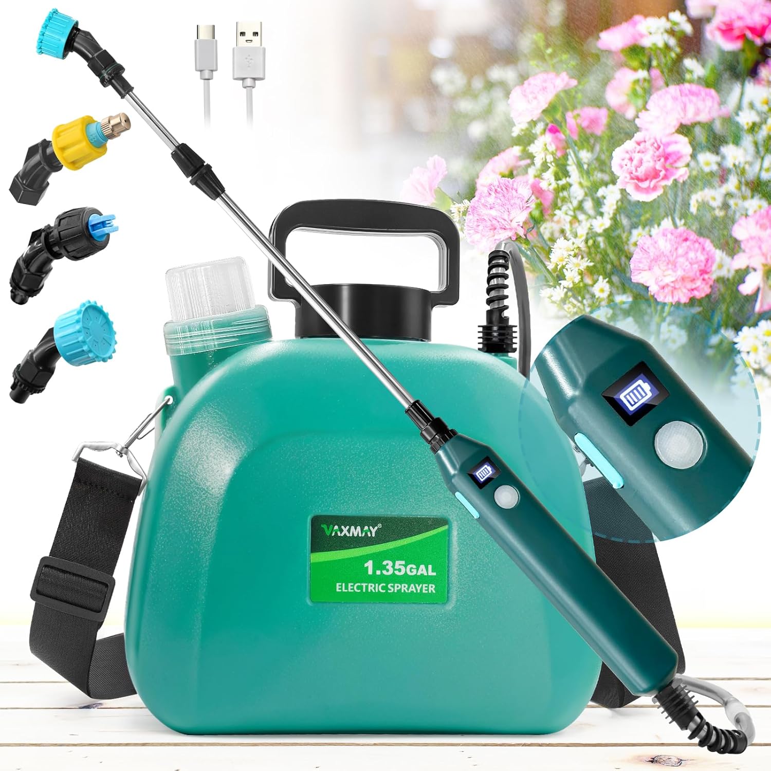 Battery Powered Sprayer, Special Electric Garden Sprayer with Battery Indicator,...