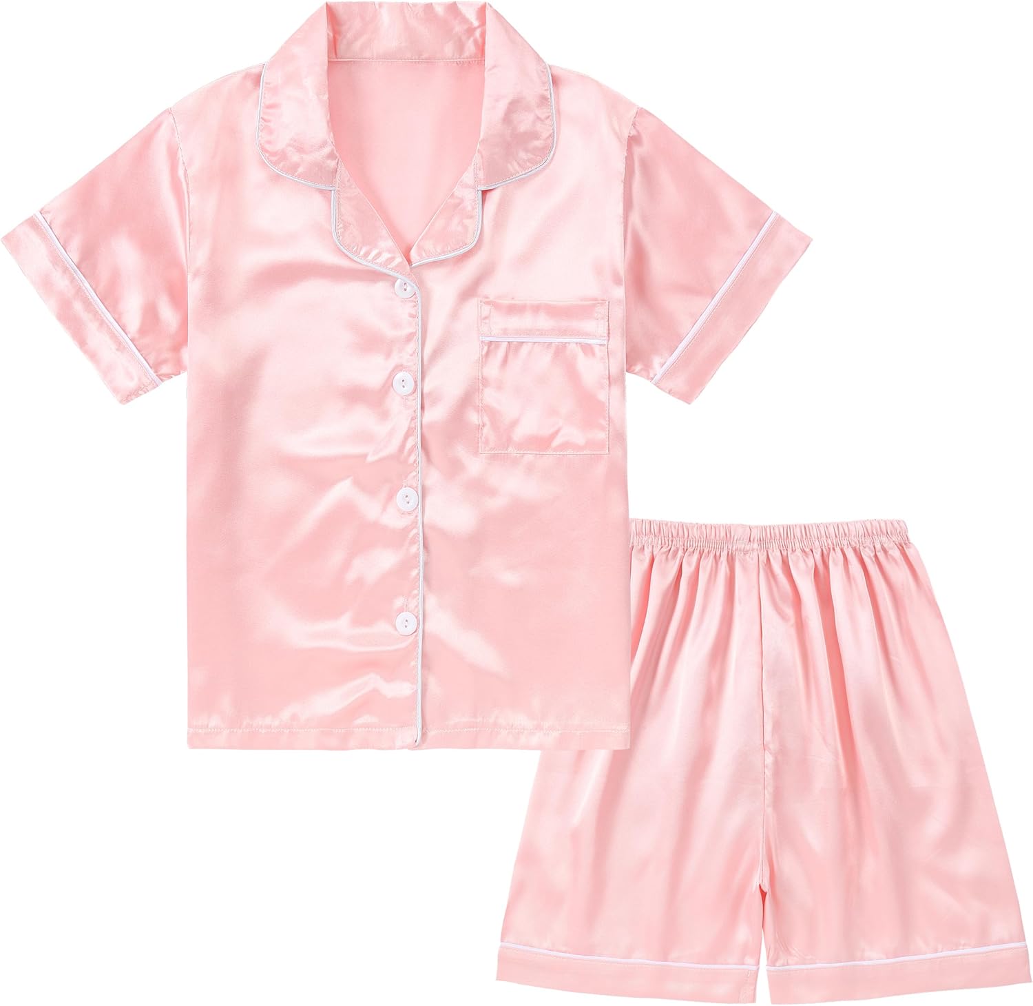 DIPUG Girls Pajamas Satin Pajama Set Silk Pjs Short Sleeve Sleepwear Short Sleev...