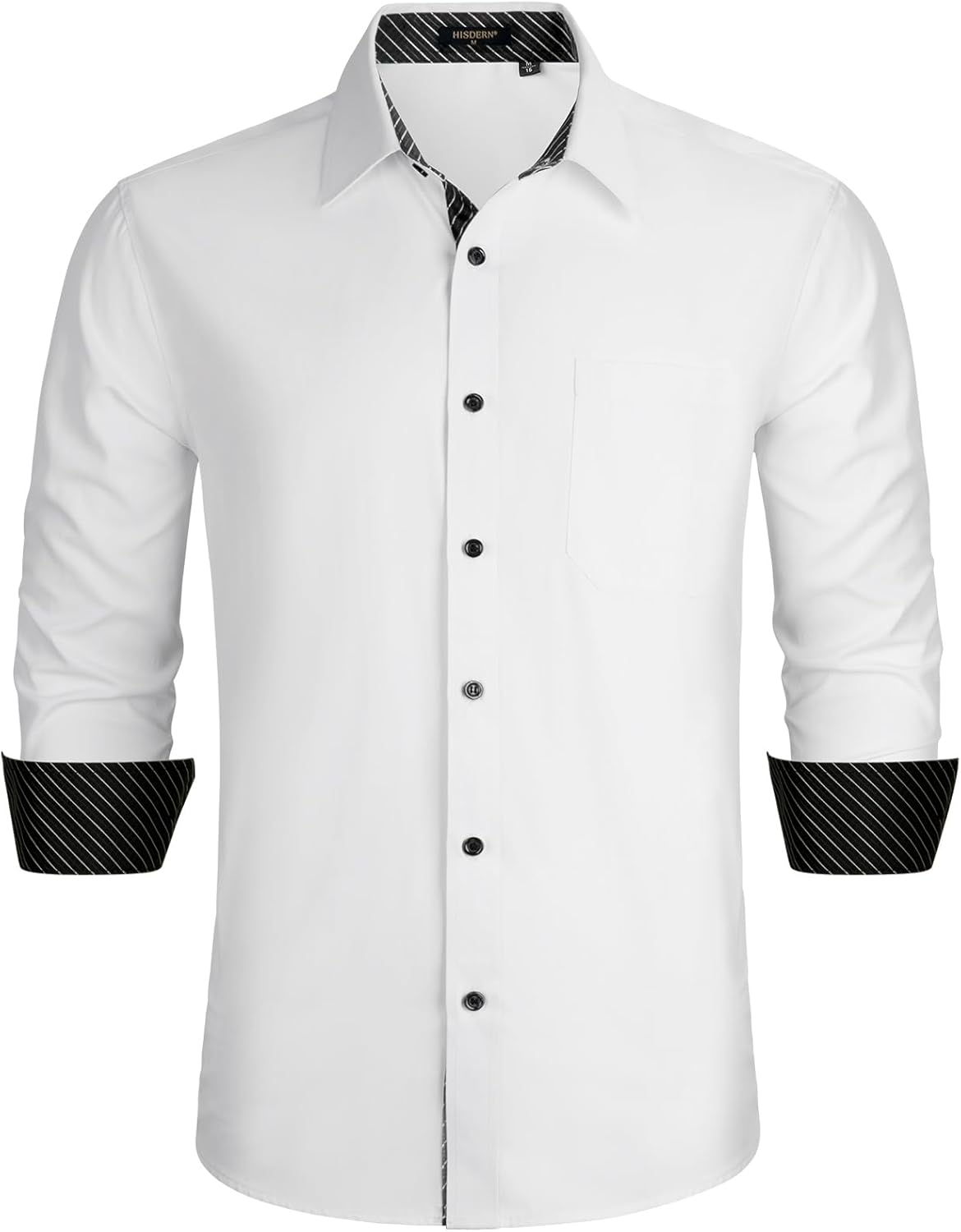 HISDERN Men's Inner Contrast Shirt Casual Formal Classic Button Down Dress Shirt...