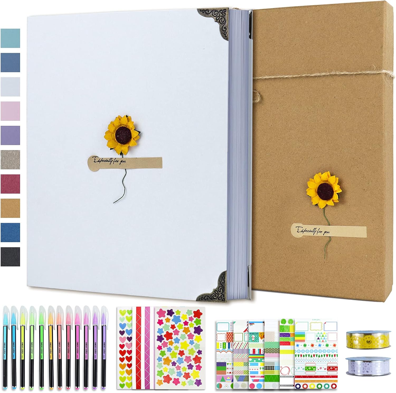 Vienrose DIY Scrapbook Photo Album Kit with Pens Tapes and Stickers 60 Pages Har...