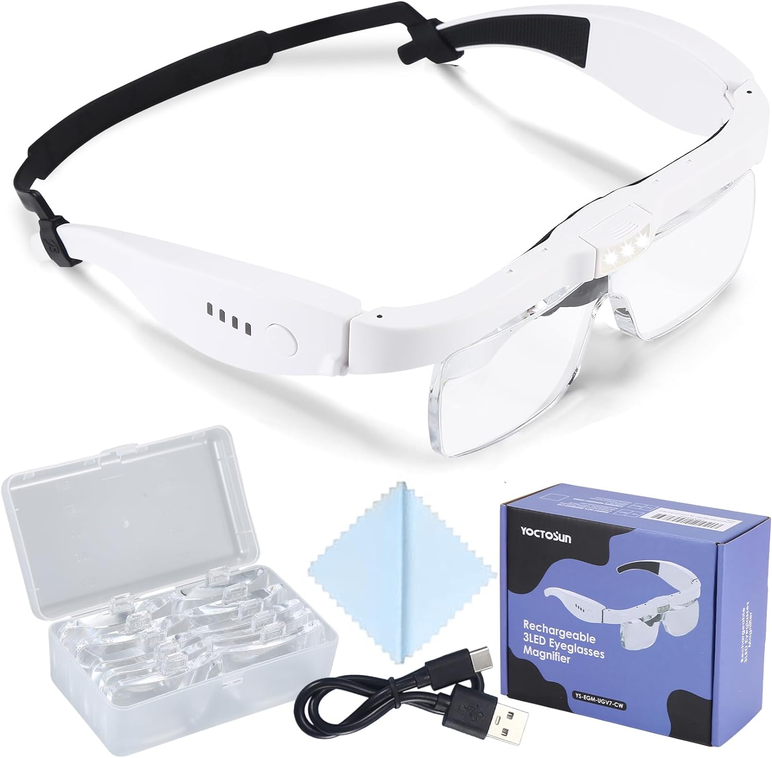 YOCTOSUN Head Magnifier Glasses, Special Eyeglasses Magnifier with 3 LED Lights,...