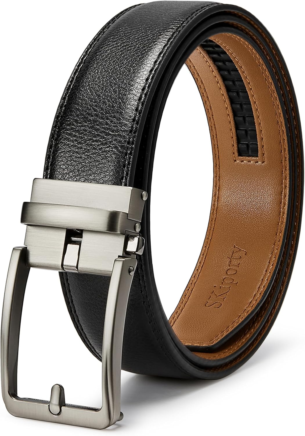 Men's Ratchet Belts Leather Comfort Adjustable Click Belt With Slide Buckle for...