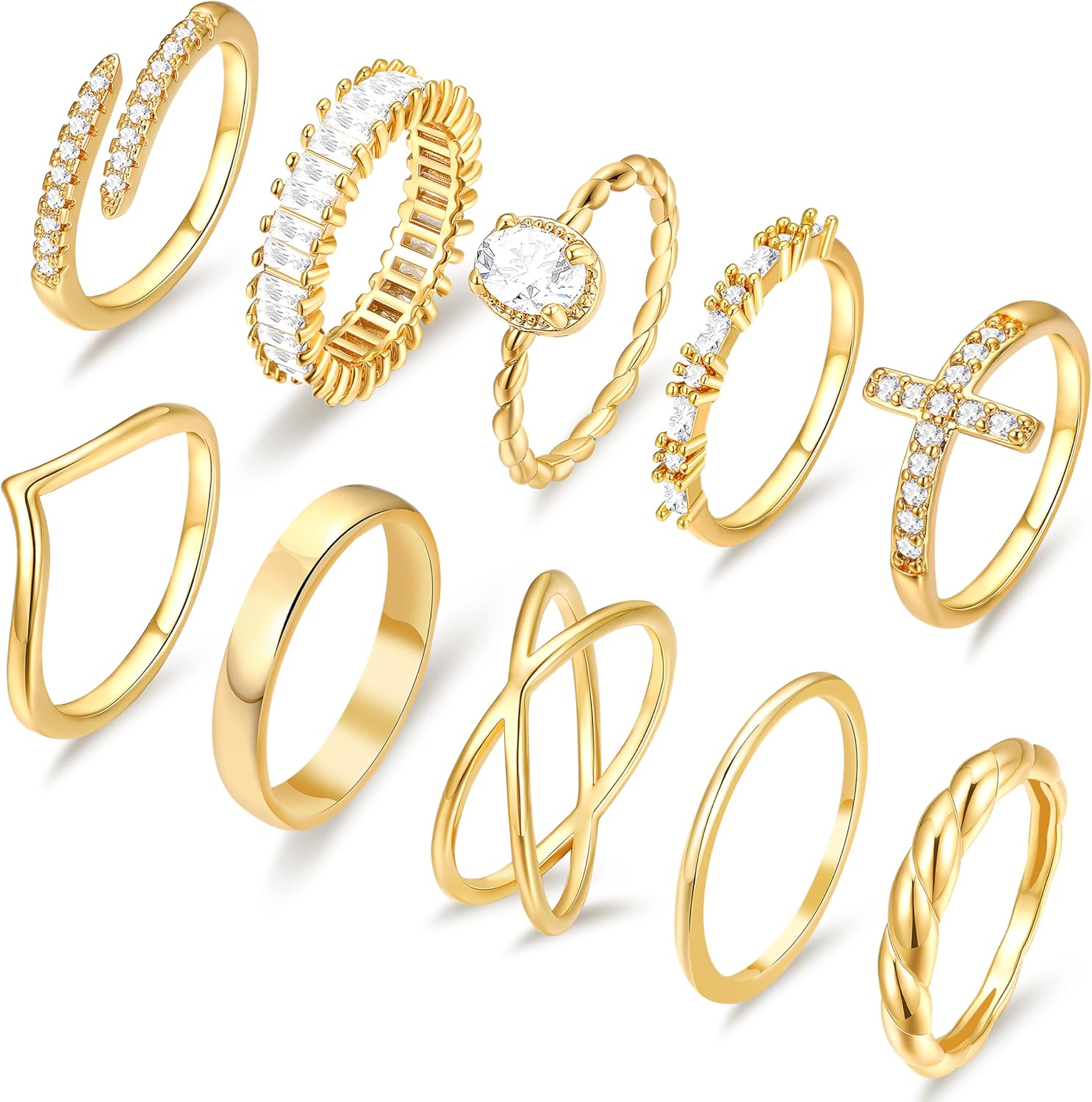 10 PCS 14K Gold Plated Rings Set for Women, Dainty Gold Knuckle Rings Non Tarnis...