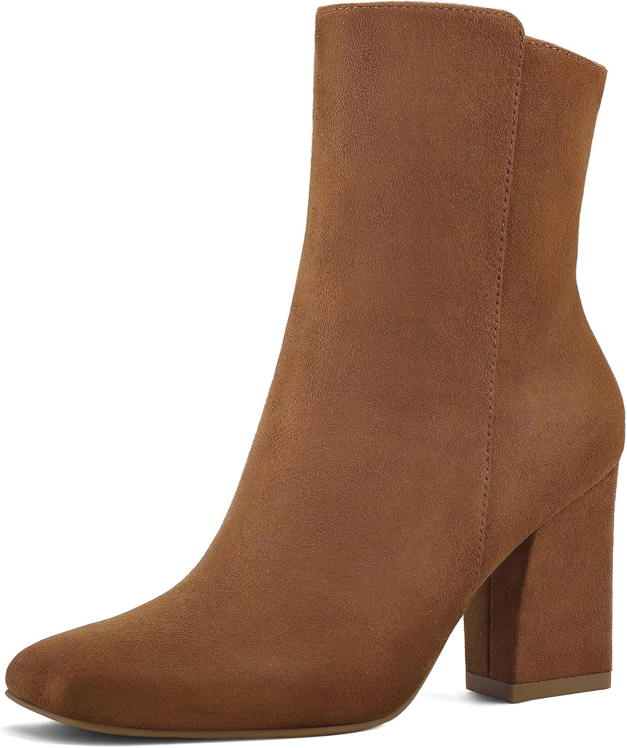 mysoft Women's GoGo Ankle Boots Square Toe Side Zipper Chunky Block Heel Mid Cal...