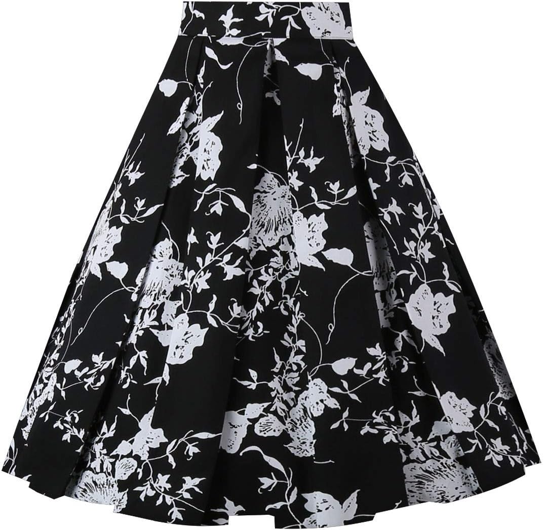 OBBUE Dresstore, Special Vintage Pleated Skirt, Unique A-line Printed Midi Skirt...