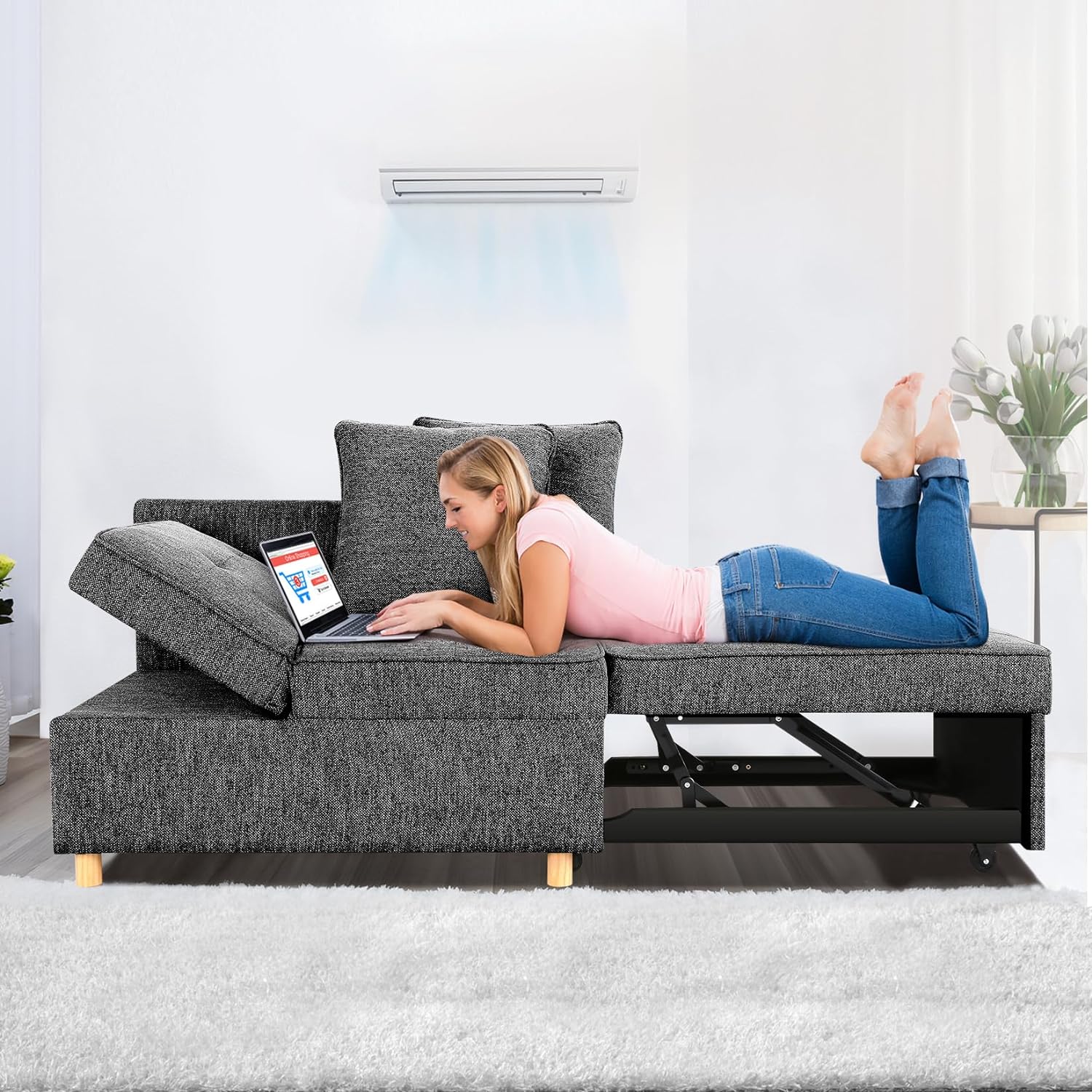 SEJOV Sofa Bed, Special 4-in-1 Convertible Sofa, Innovative Combination Sofa and...