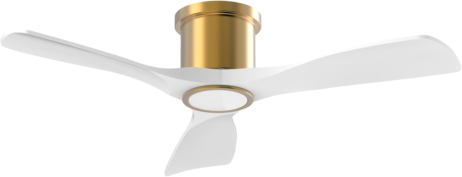 52 Inch Smart Ceiling Fan with Light and Remote, Indoor 3 Blade White Gold Low P...